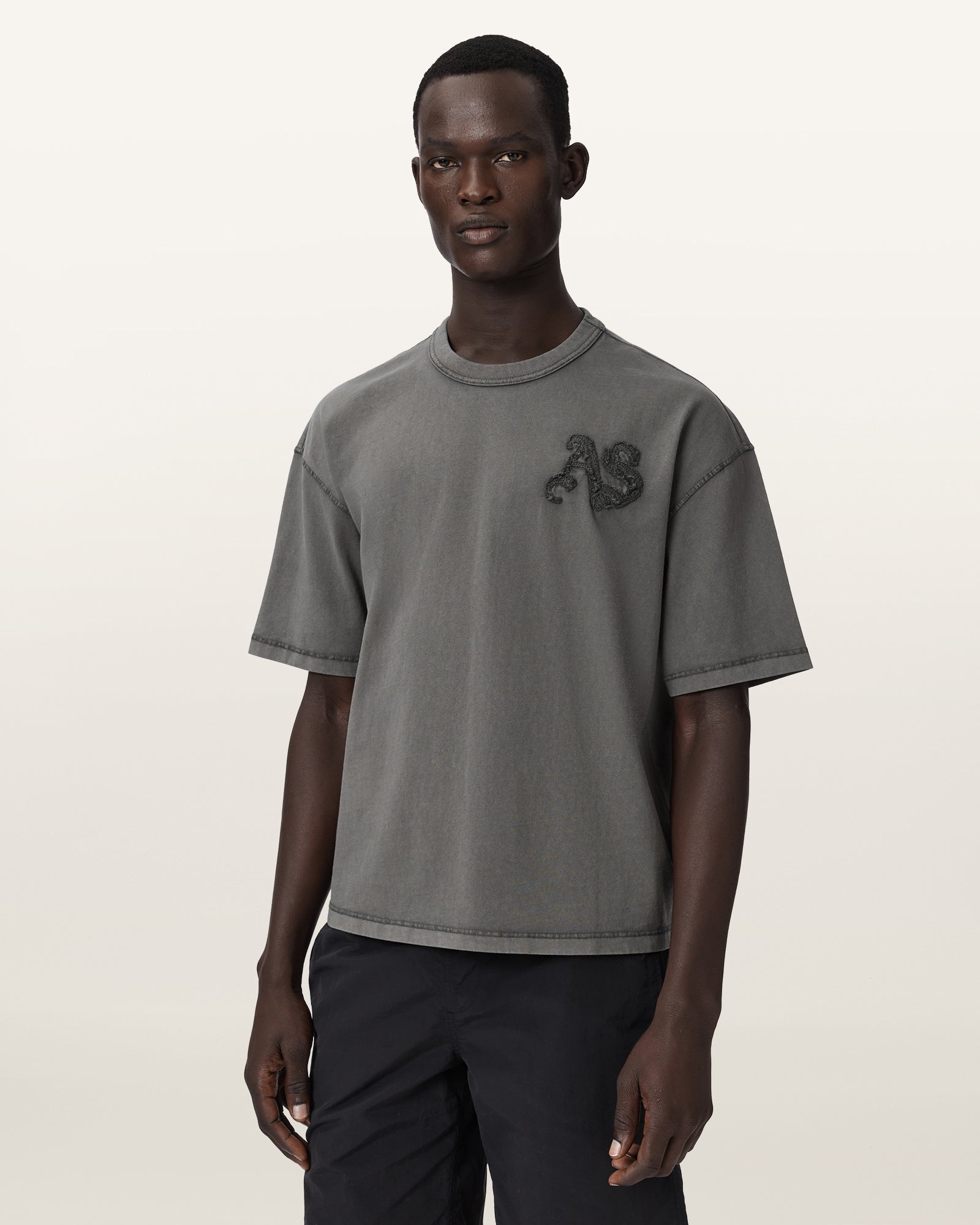 Washed Black Color Insignia SS Crew Tee from AllSaints