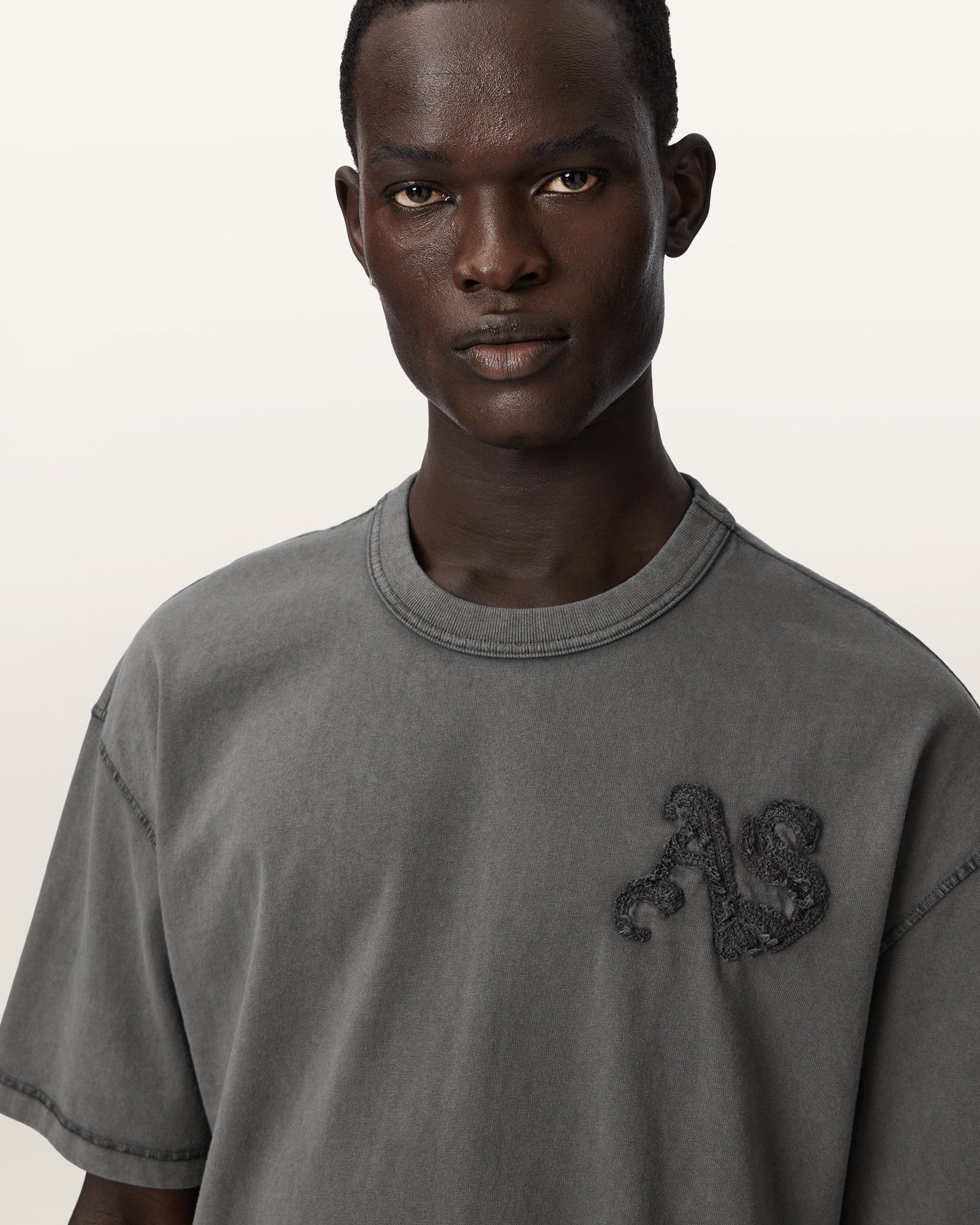 Washed Black Color Insignia SS Crew Tee from AllSaints