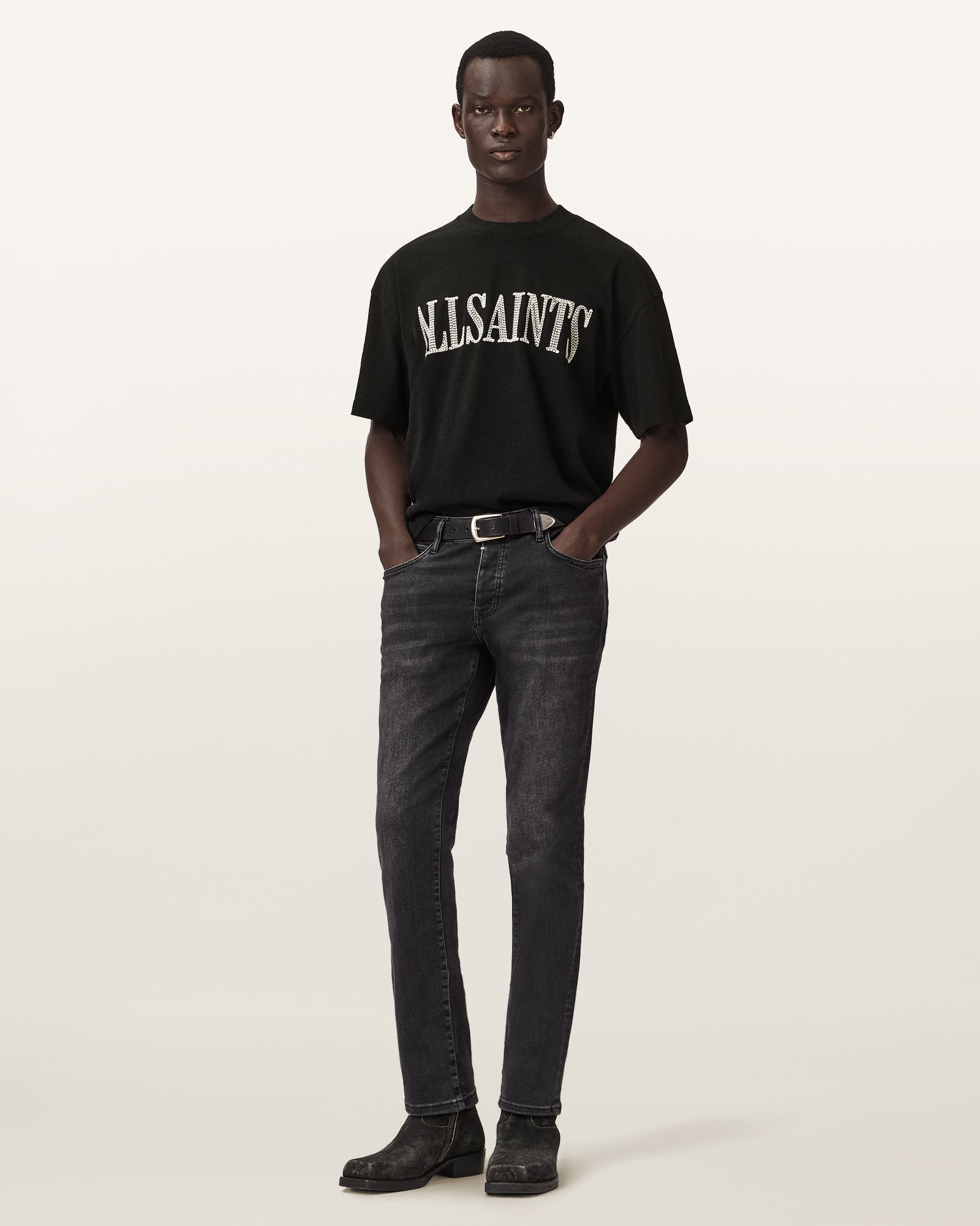 Washed Black Color Dash SS Crew Tee from AllSaints