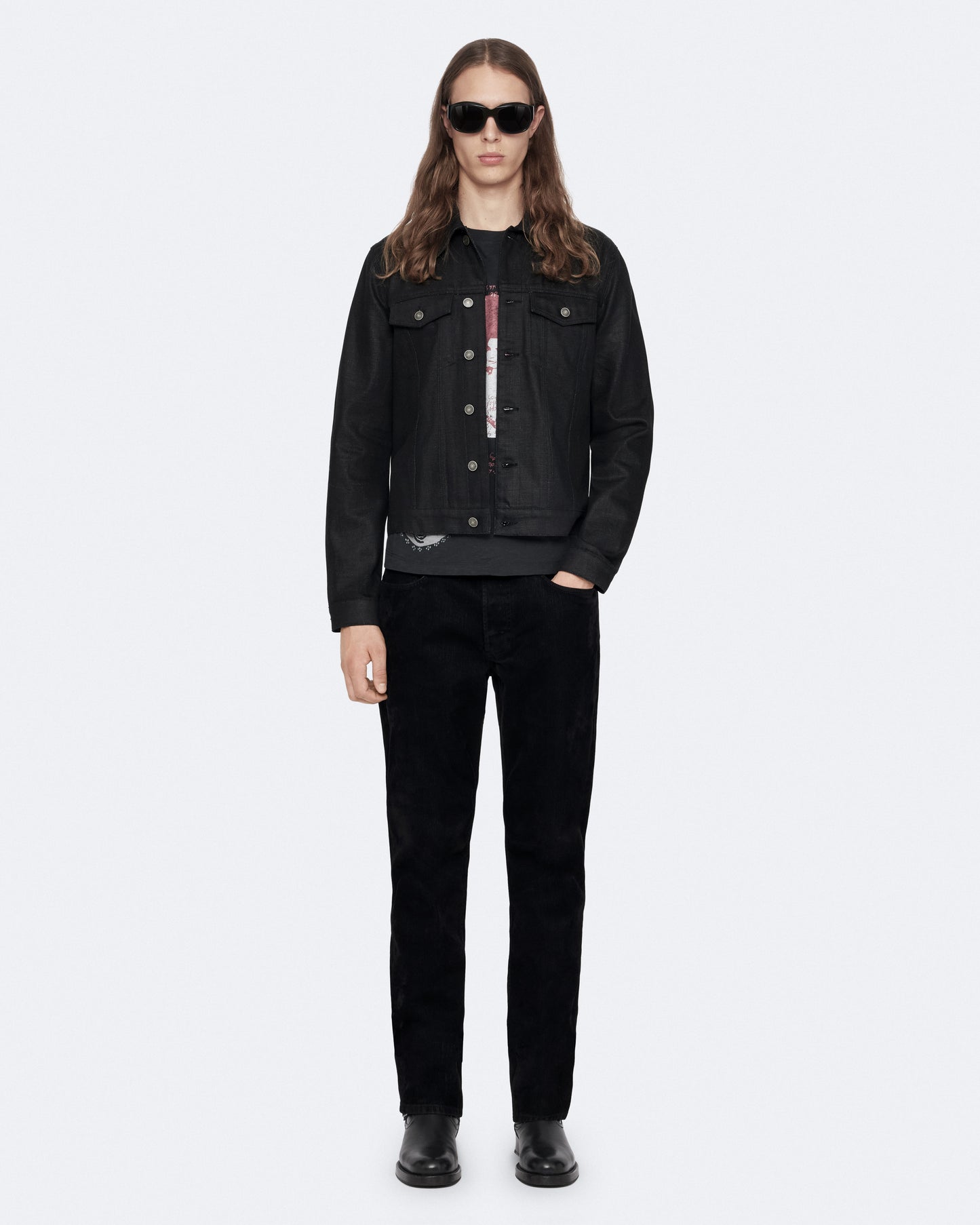 BLACK WAXED Color Fitted Trucker Jacket from AllSaints