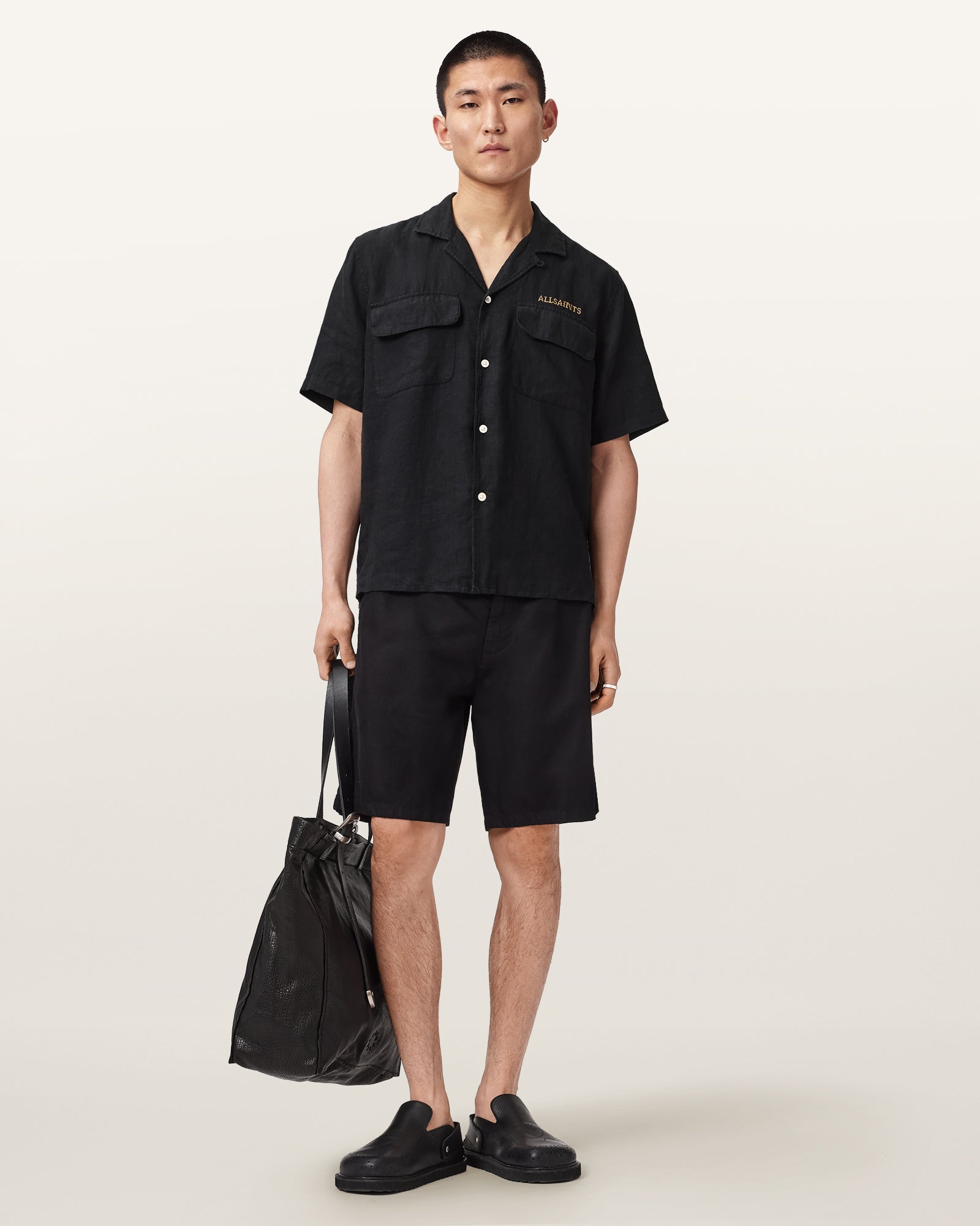 Jet Black Color Dunloe SS Shirt from AllSaints