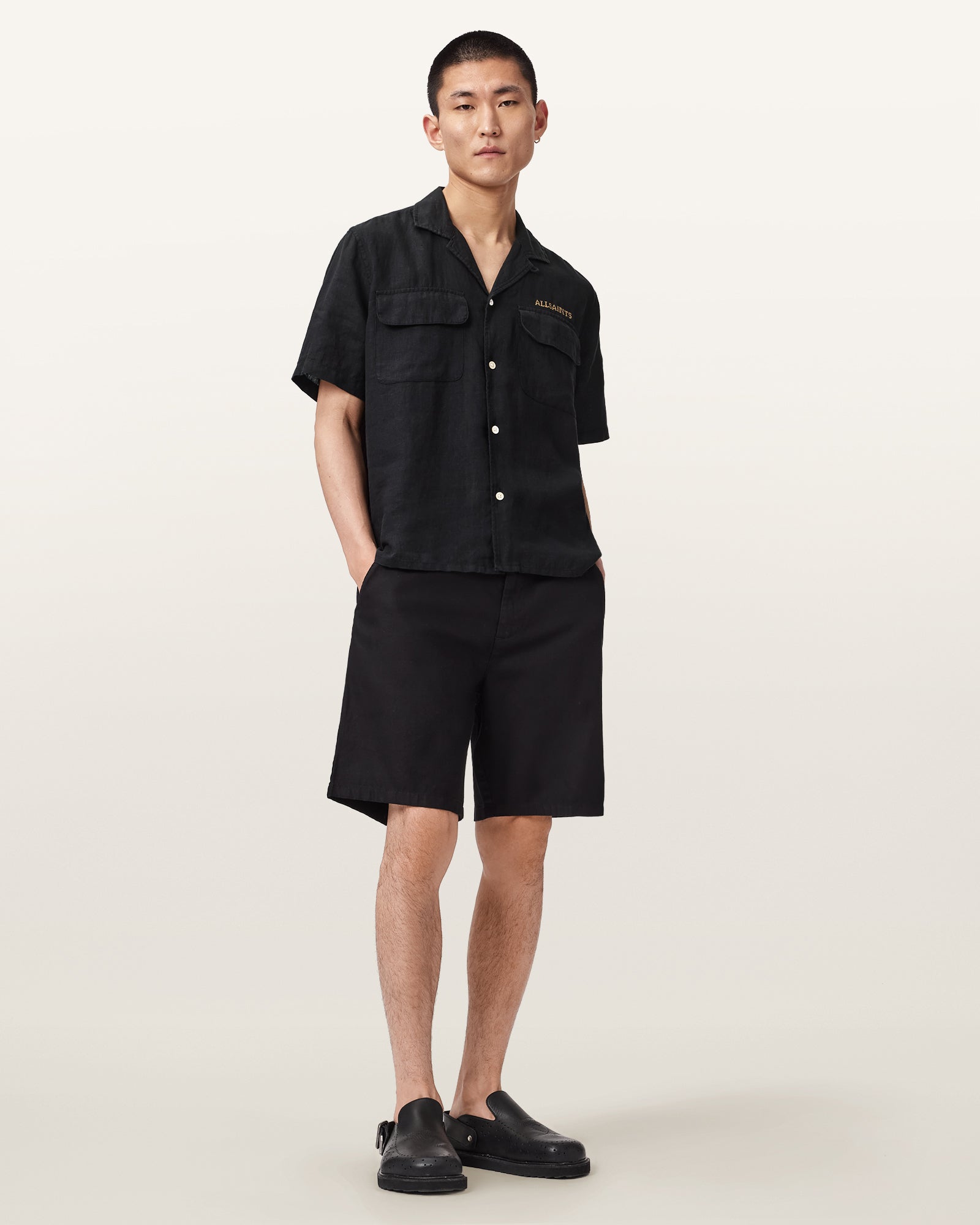 Jet Black Color Dunloe SS Shirt from AllSaints