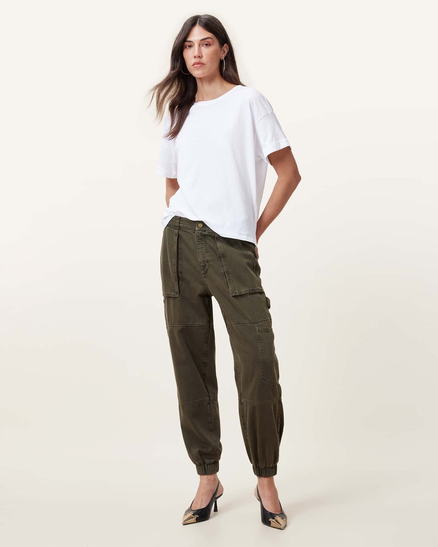 Khaki Green Color Mila Denim Trouser from AllSaints