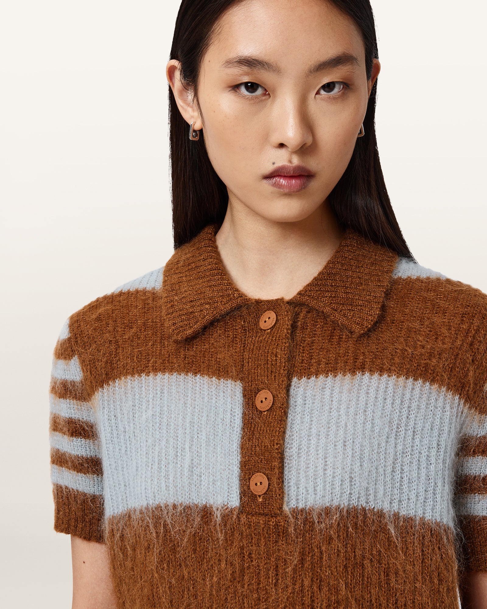 STEEL BLUE/COGNAC Color Clem Polo Tee from AllSaints