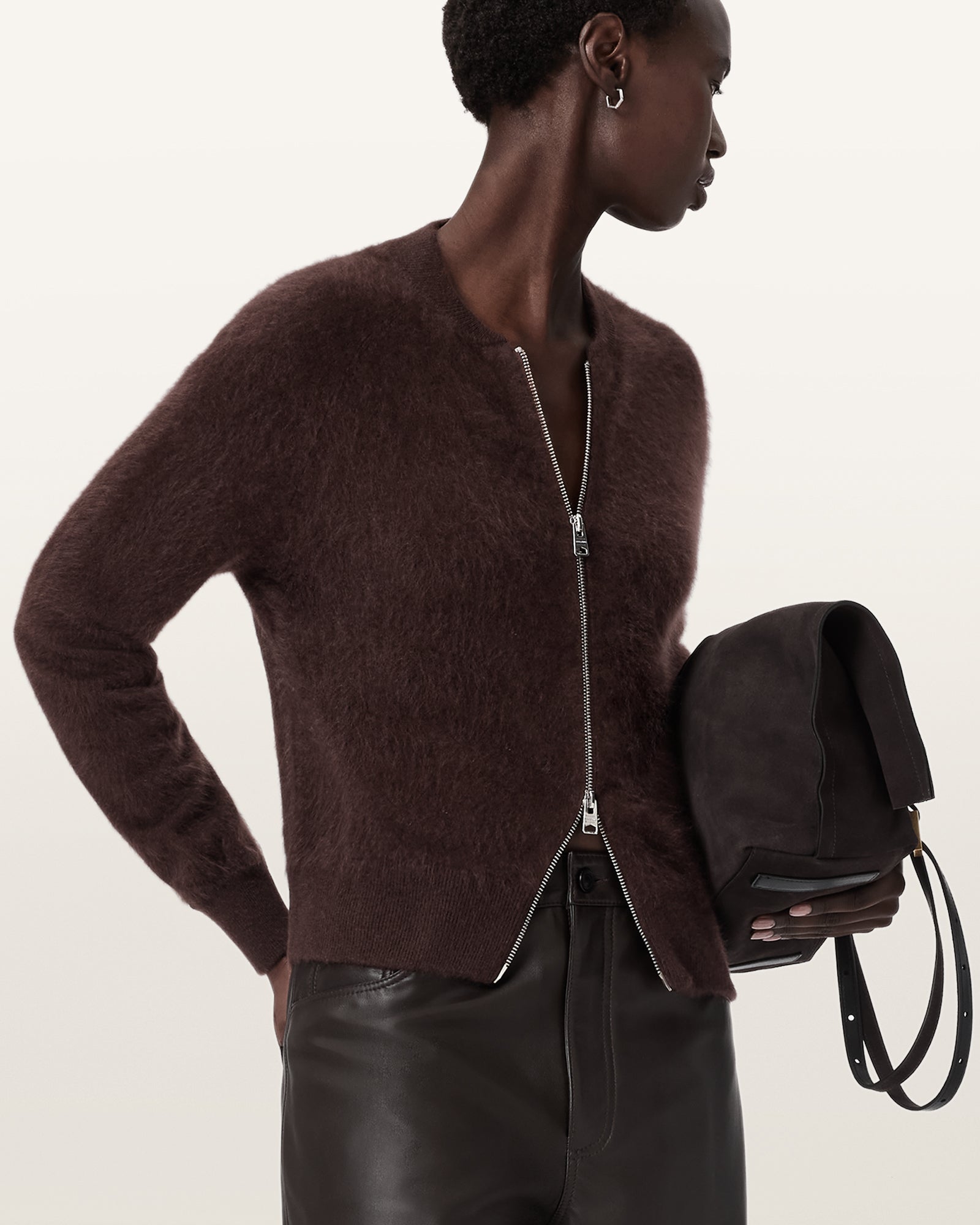 OXBLOOD RED Color Rebel Zip Cardigan from AllSaints
