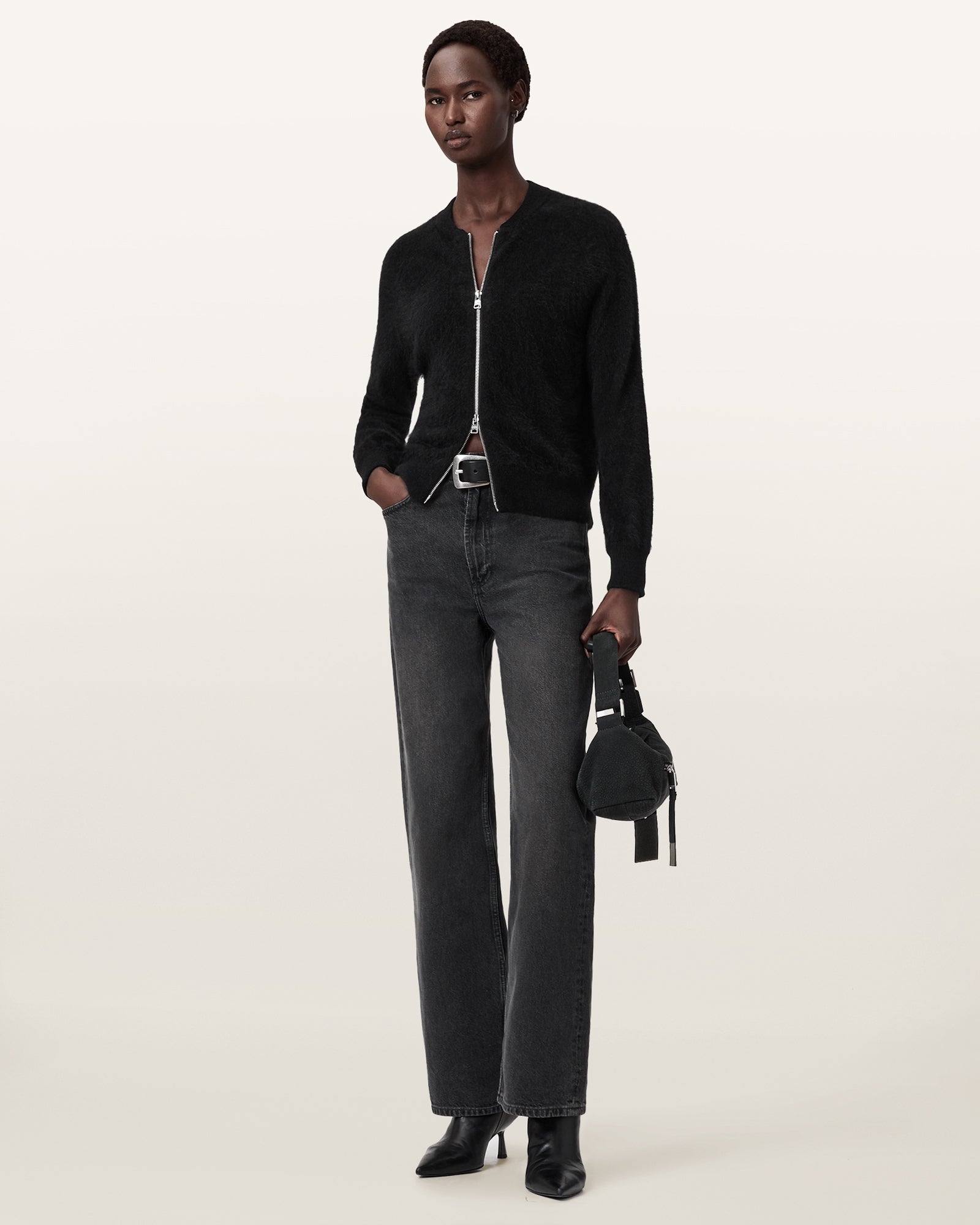 Black Color Rebel Zip Cardigan from AllSaints