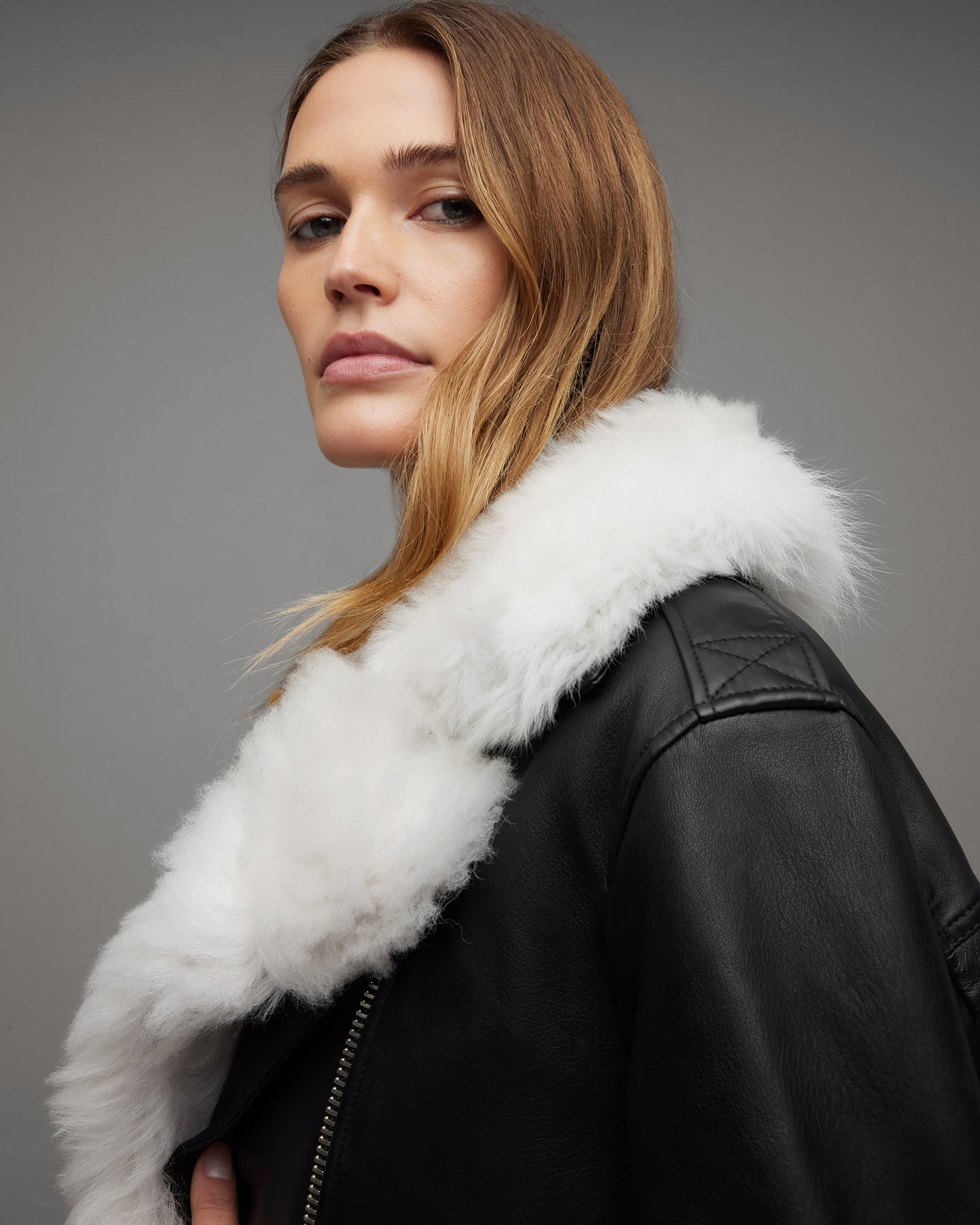 Lyra Shearling Biker Leather Jacket