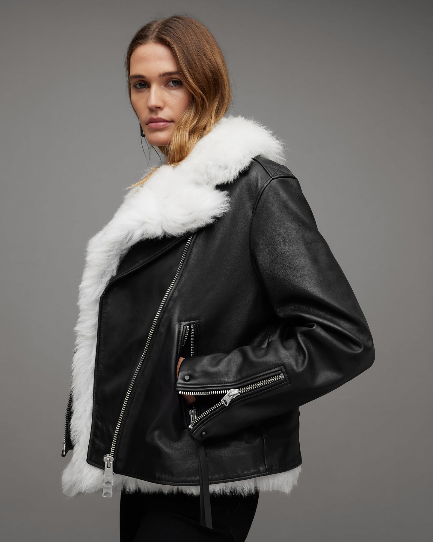 Lyra Shearling Biker Leather Jacket