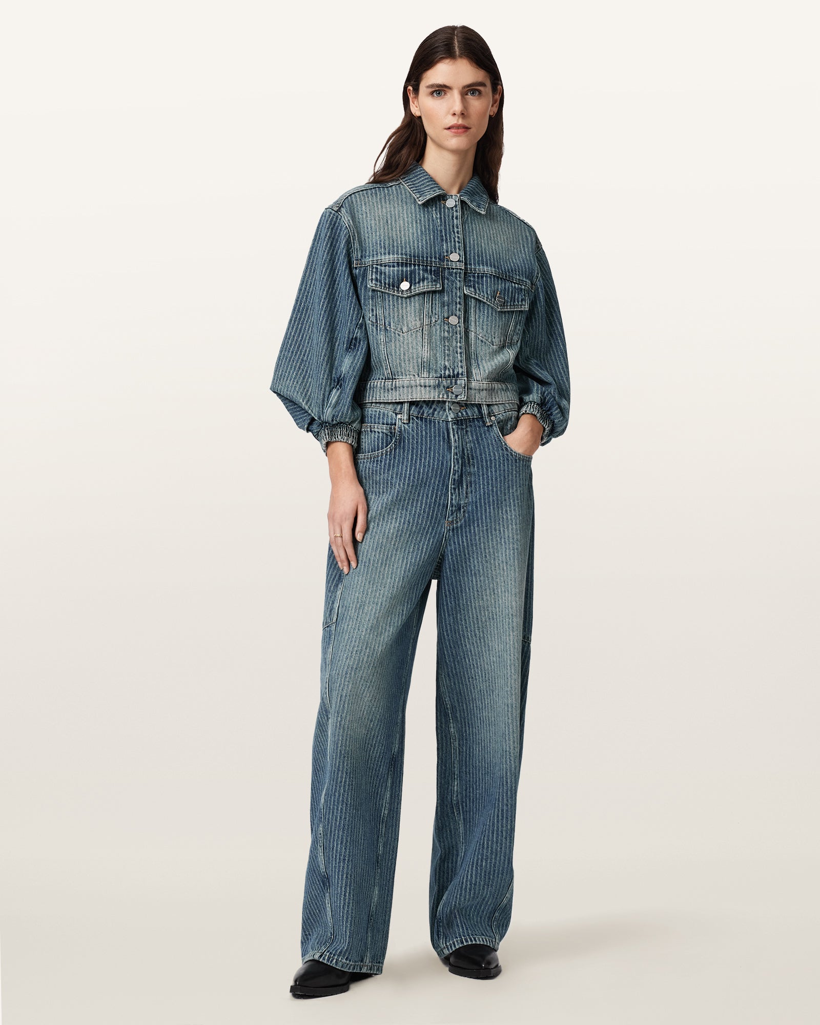 TITAN BLUE Color Carter Stripe Jean from AllSaints