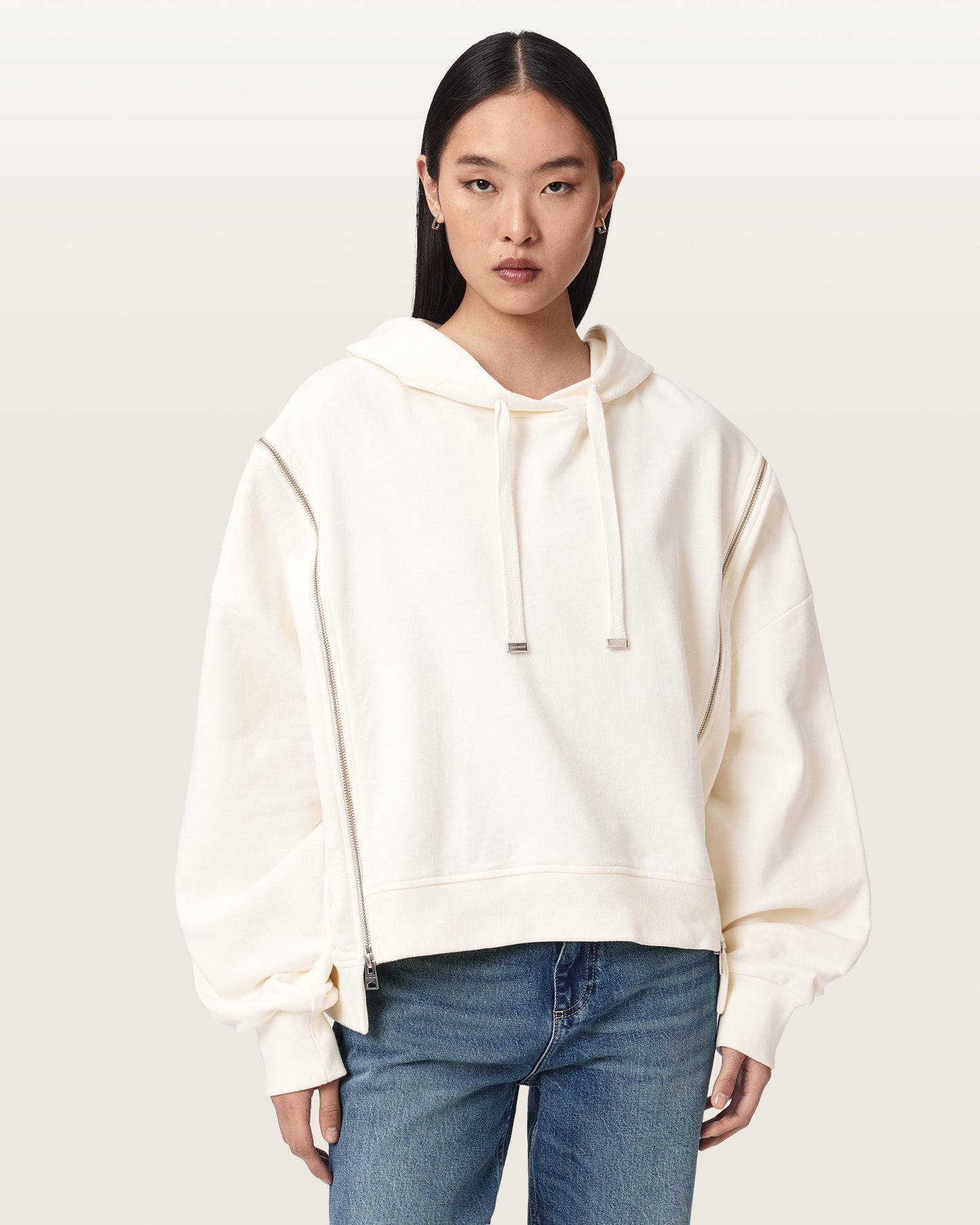 FOSSIL WHITE Color Ciara Oversized Zip Hoodie from AllSaints