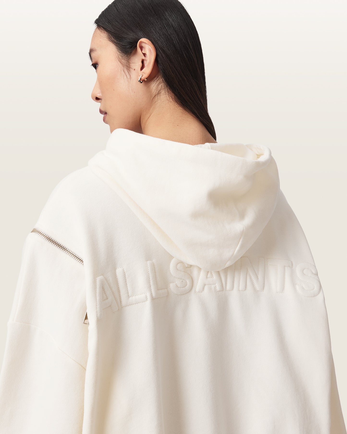 FOSSIL WHITE Color Ciara Oversized Zip Hoodie from AllSaints