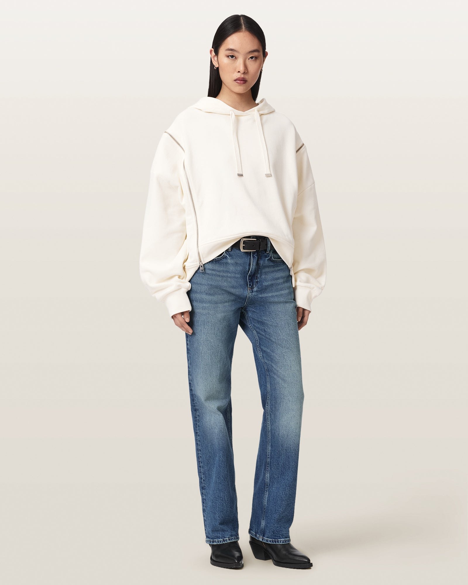 FOSSIL WHITE Color Ciara Oversized Zip Hoodie from AllSaints