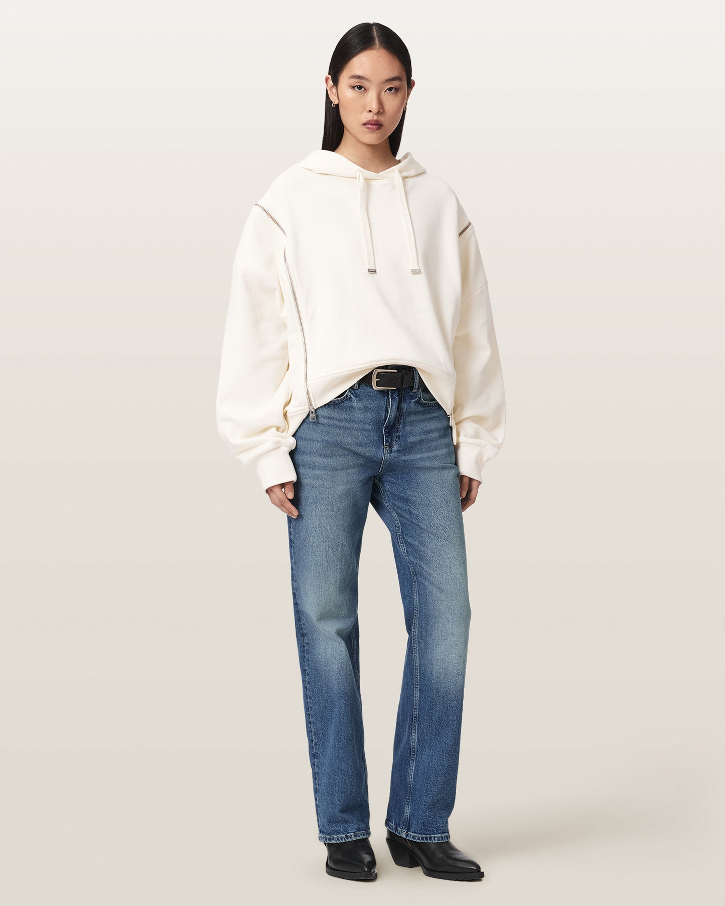 FOSSIL WHITE Color Ciara Oversized Zip Hoodie from AllSaints