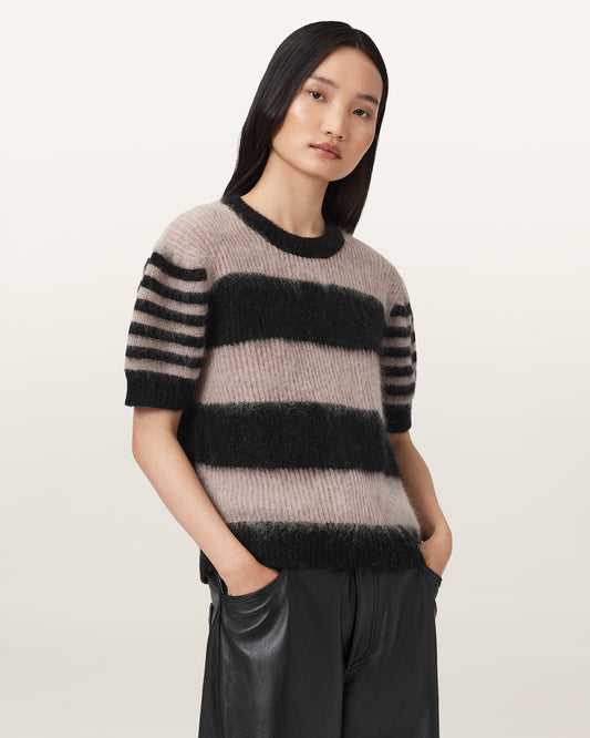 BLACK/BEIGE Color Clem Tee from AllSaints
