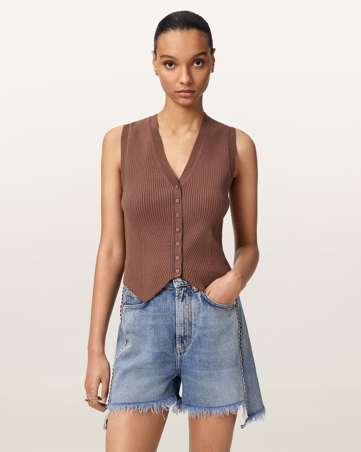 PENNY BROWN Color Cruz Waistcoat Knit from AllSaints