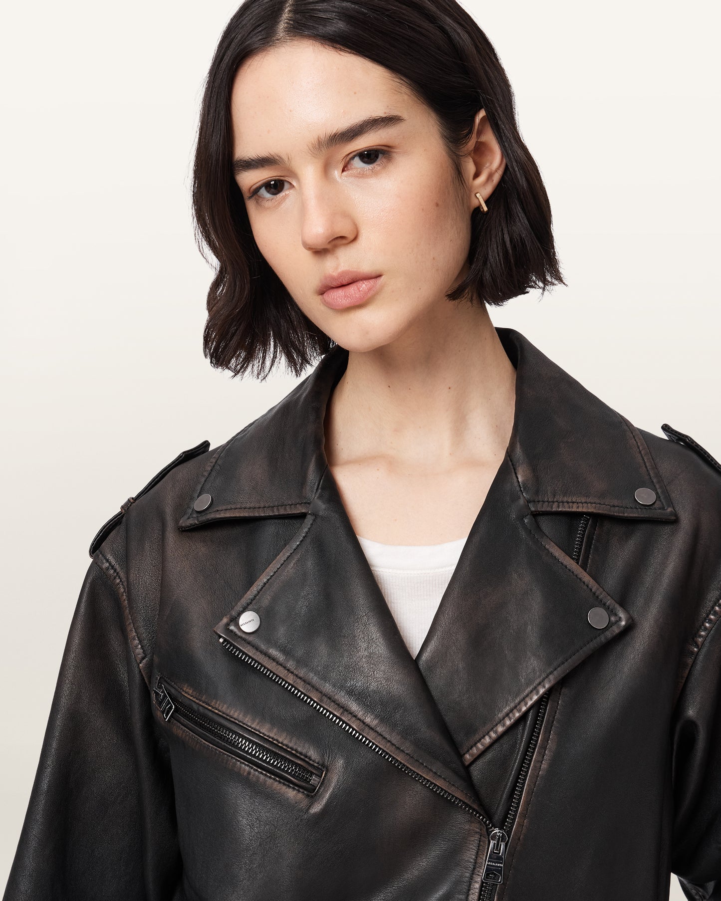 Black/Brown Color Samina Biker Leather Jacket from AllSaints
