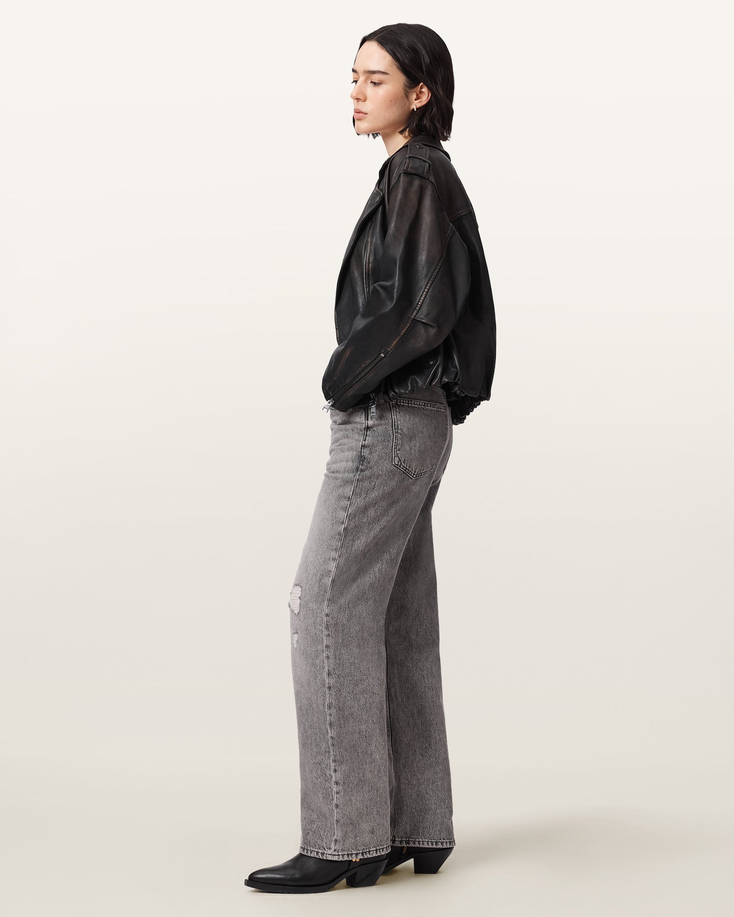Black/Brown Color Samina Biker Leather Jacket from AllSaints