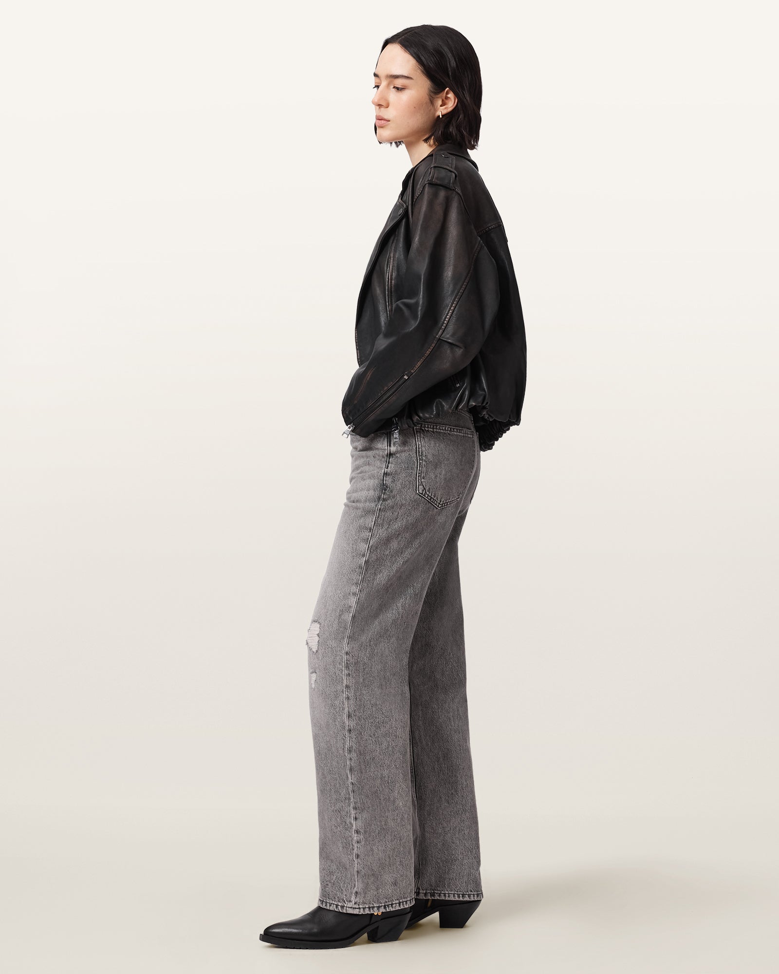 Black/Brown Color Samina Biker Leather Jacket from AllSaints
