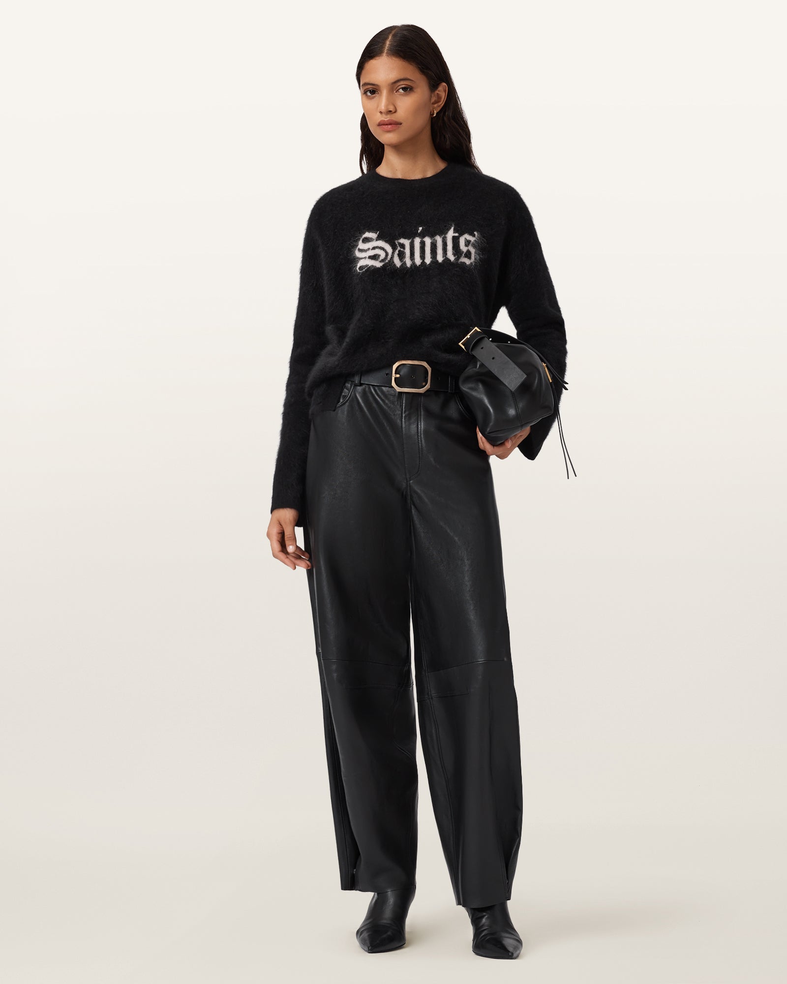BLACK/CHALK WHITE Color Saints Cashmere Crew Knit from AllSaints