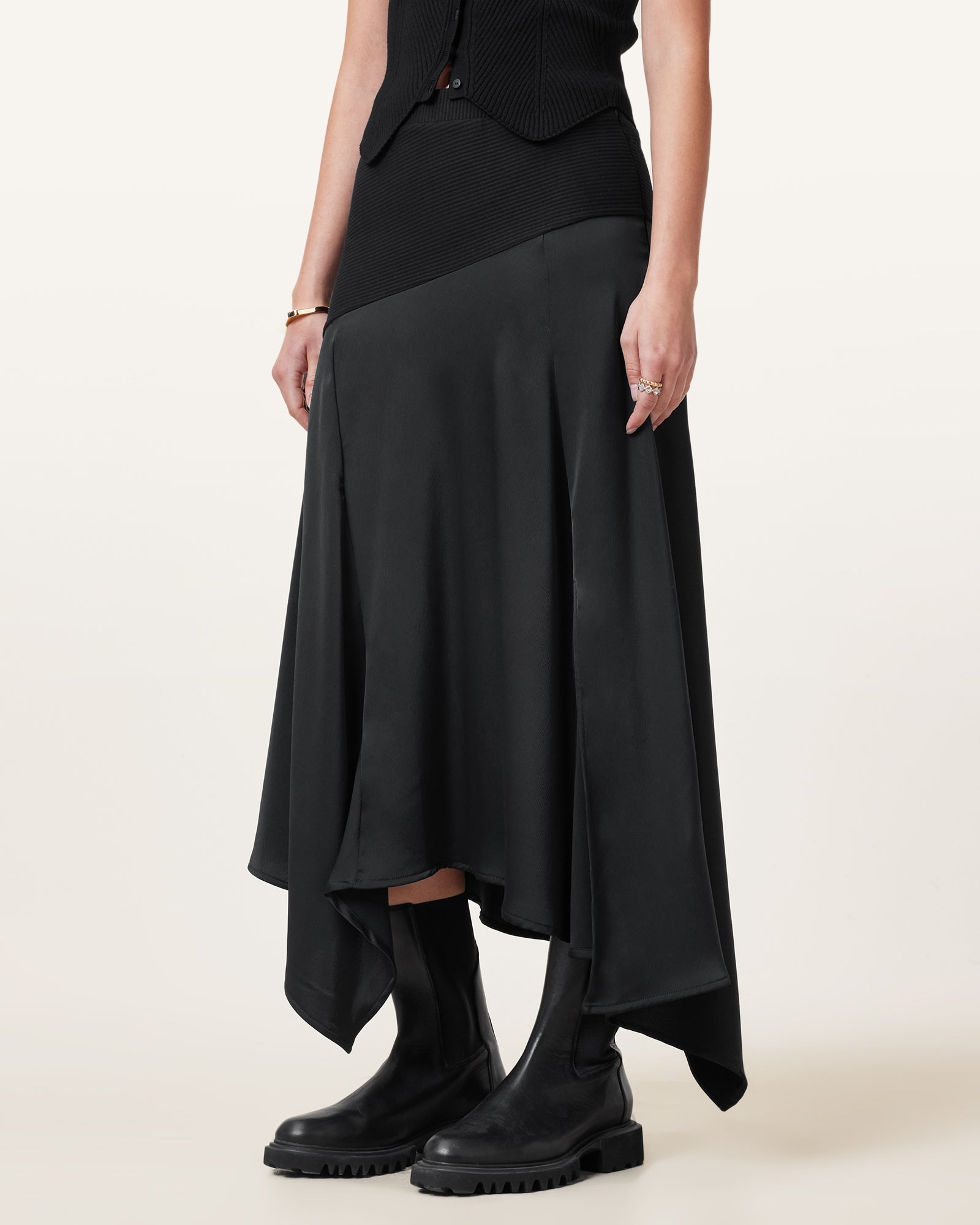 Black Color Pia Satin Skirt from AllSaints