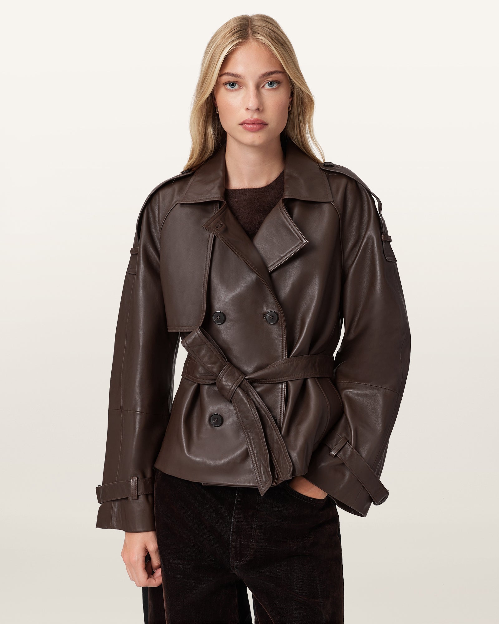 Bitter Brown Color Reed Leather Jacket from AllSaints