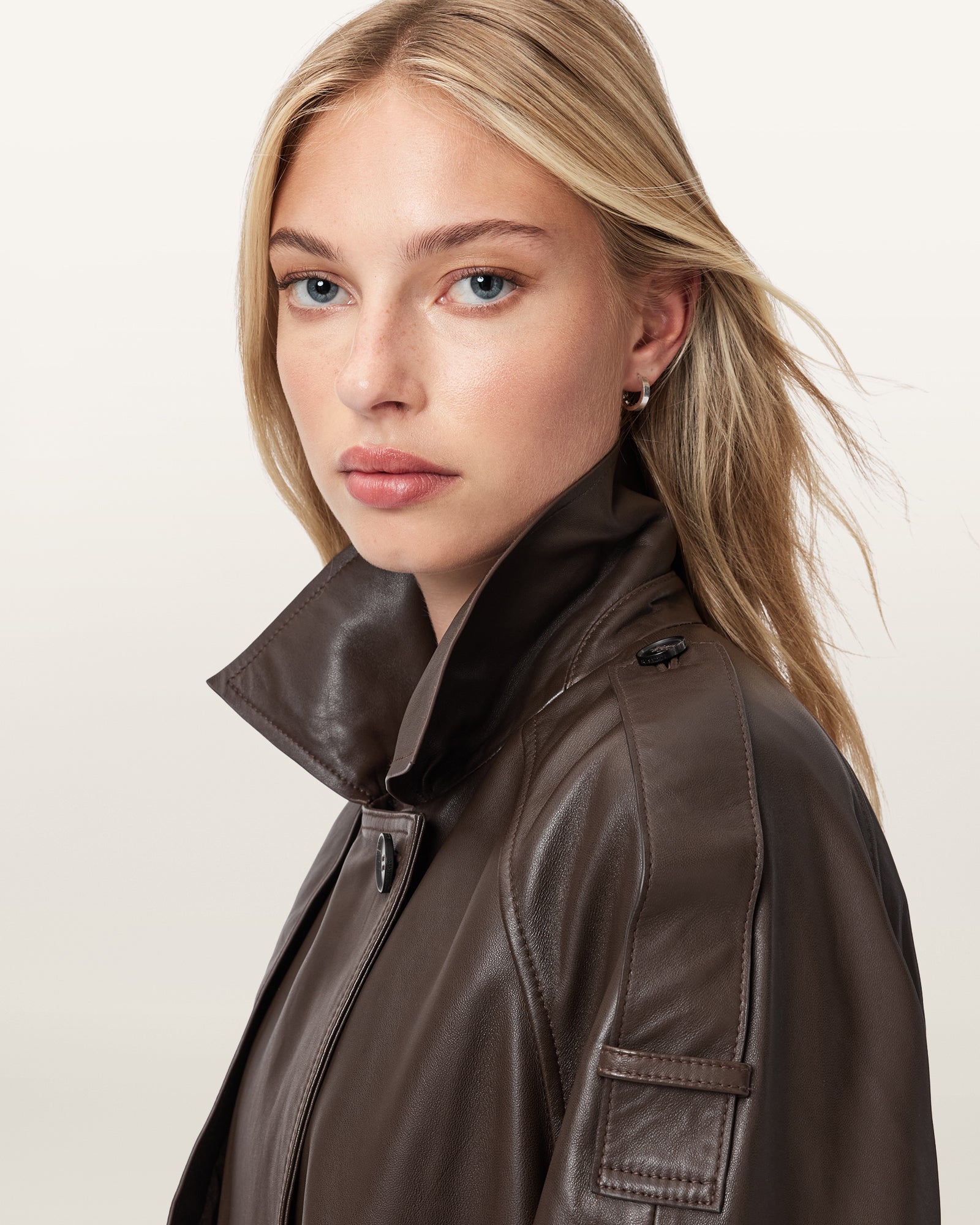 Bitter Brown Color Reed Leather Jacket from AllSaints