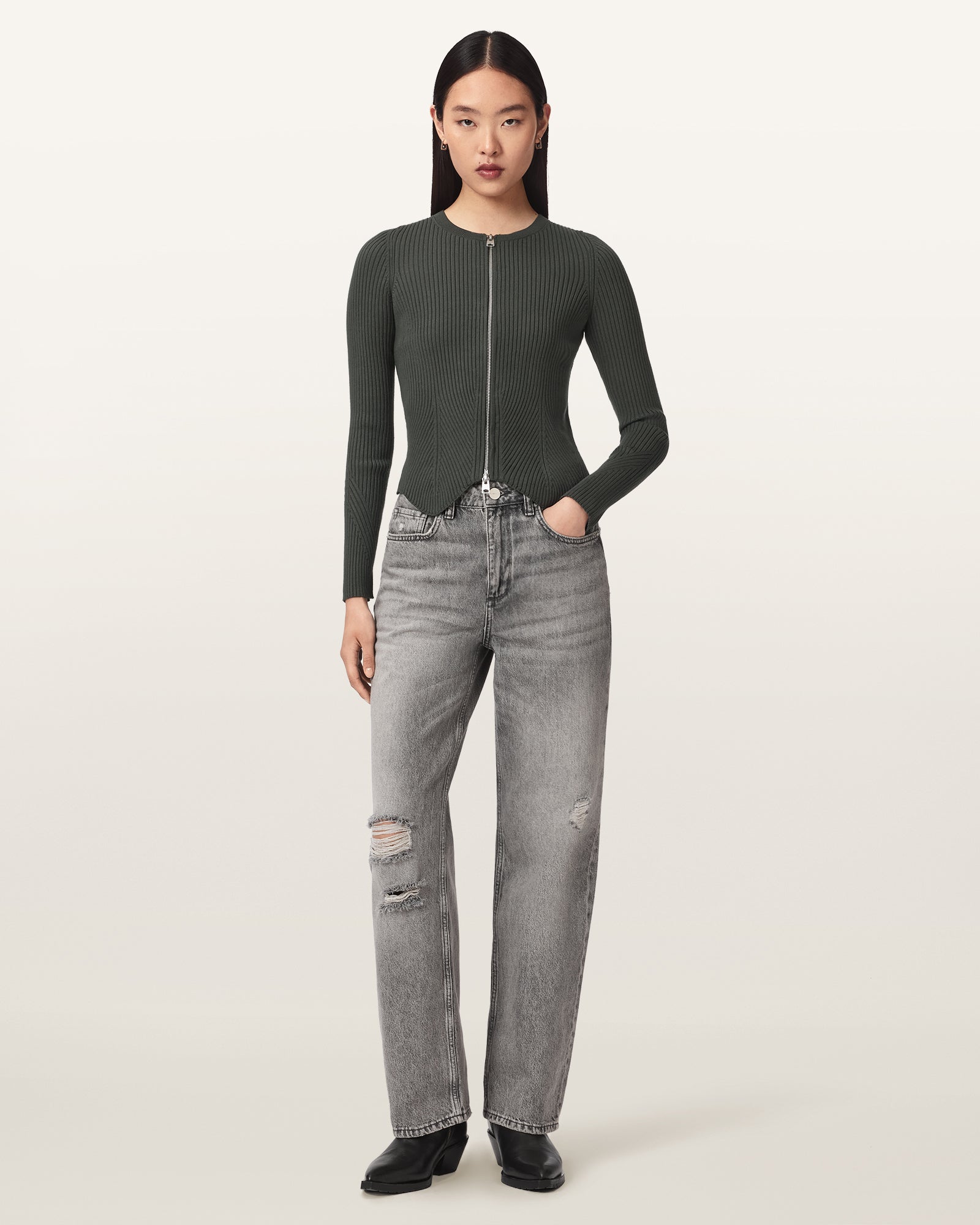 WILD GREEN Color Cruz Zip Cardigan from AllSaints