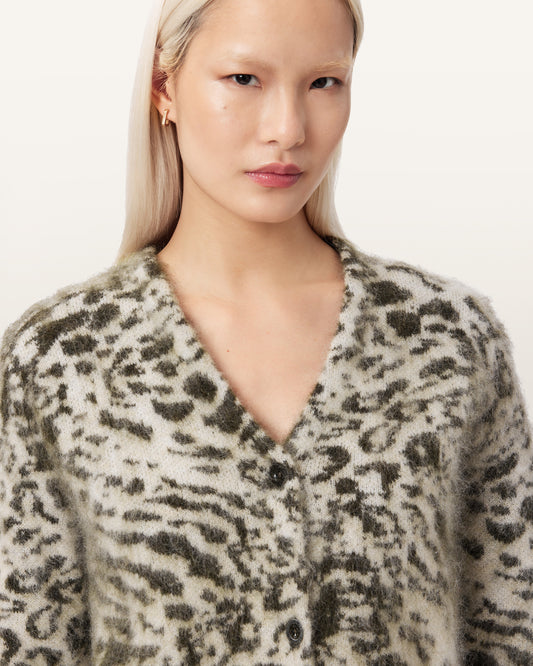 CHALK WHITE/GREEN Color Wick Amur Cardigan from AllSaints