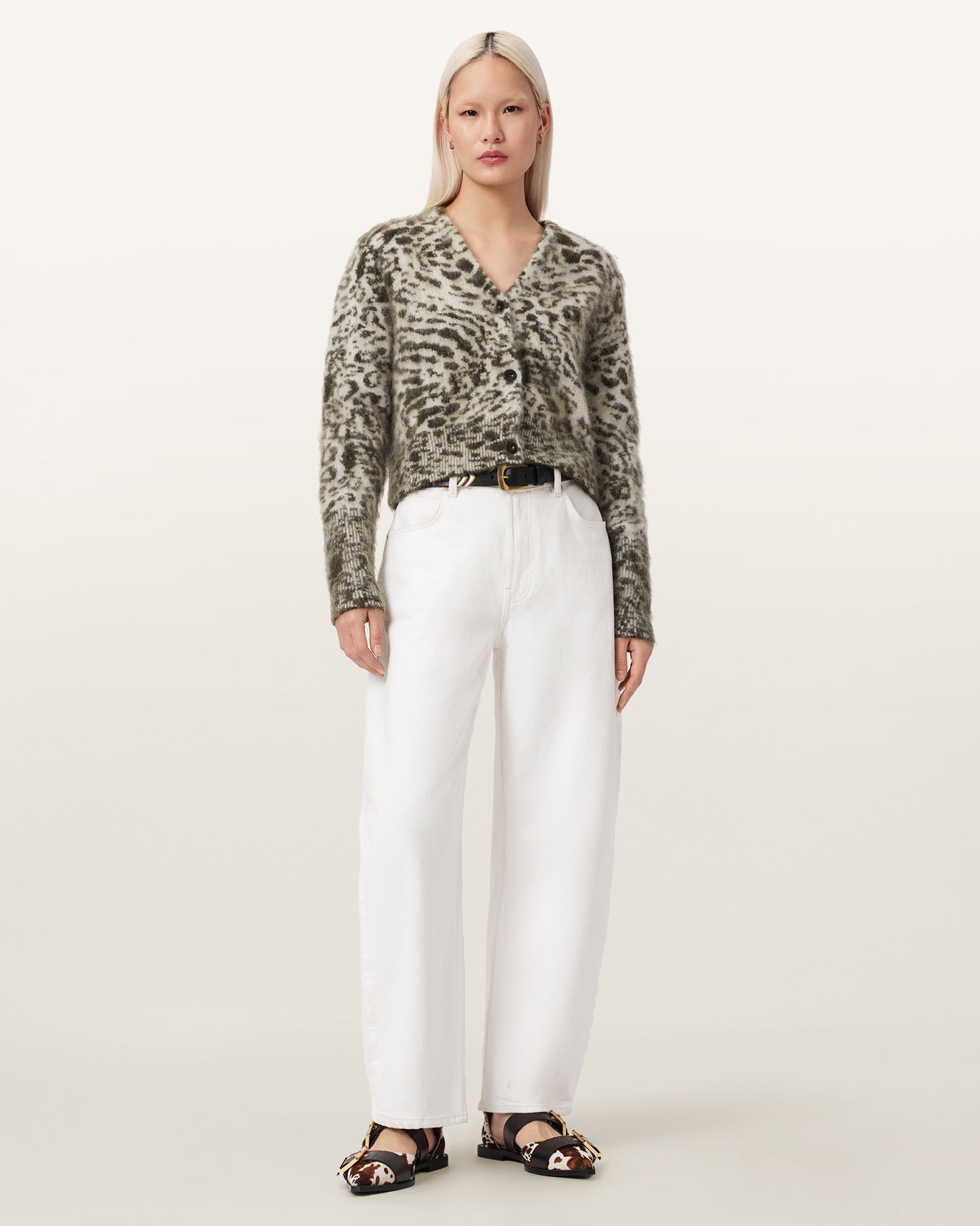 CHALK WHITE/GREEN Color Wick Amur Cardigan from AllSaints