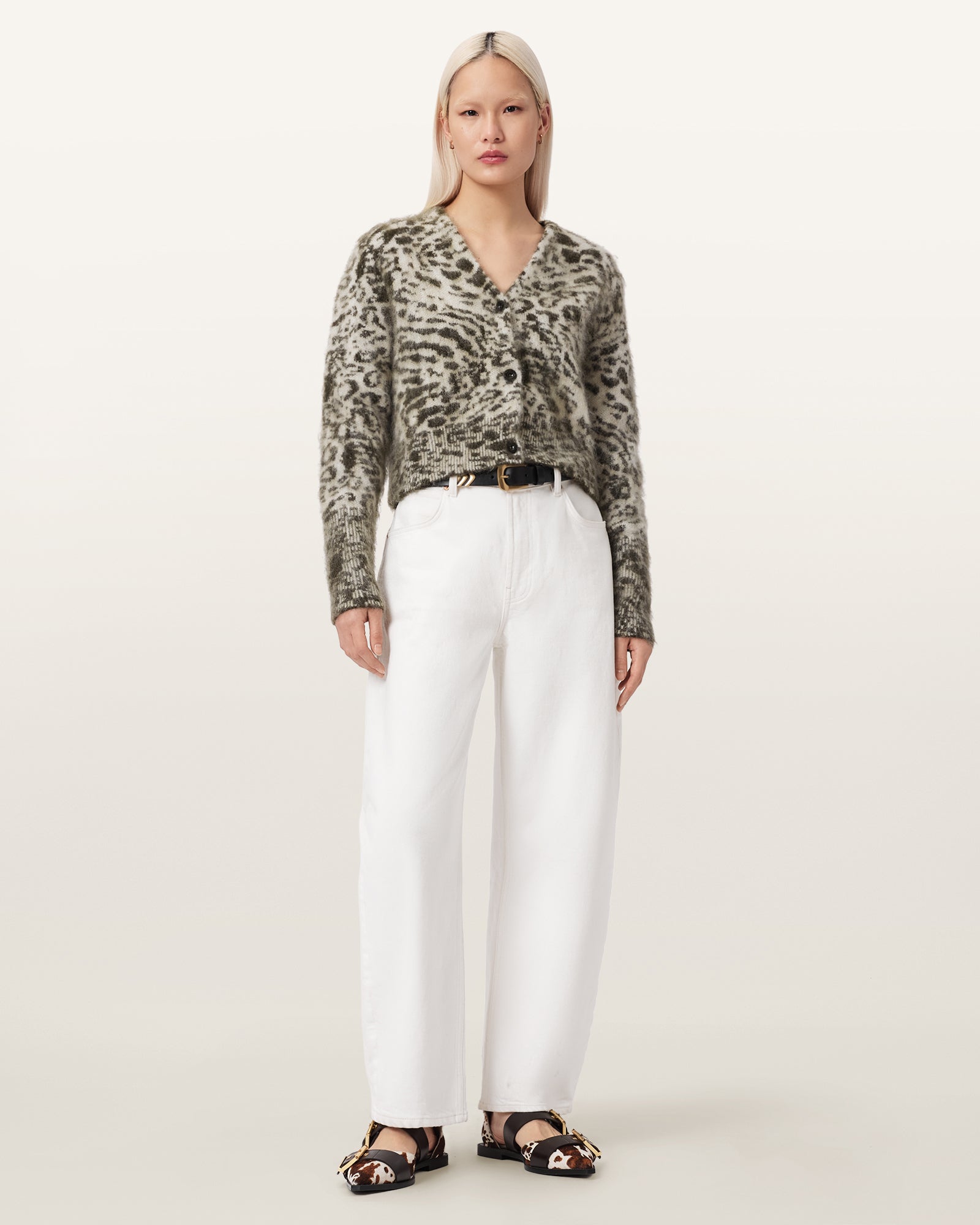 CHALK WHITE/GREEN Color Wick Amur Cardigan from AllSaints