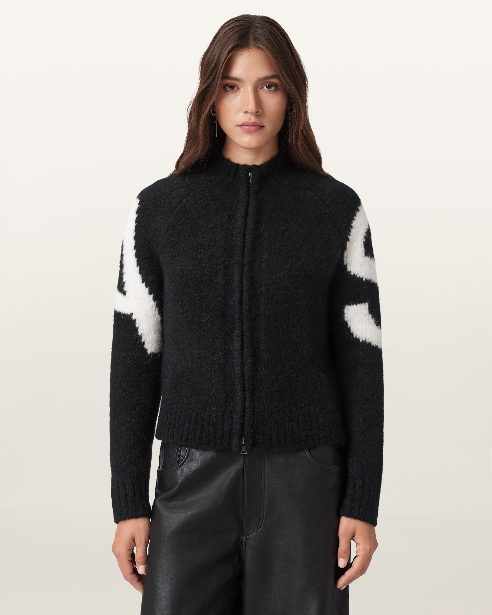 BLACK/CHALK WHITE Color Sylvie Cardigan from AllSaints