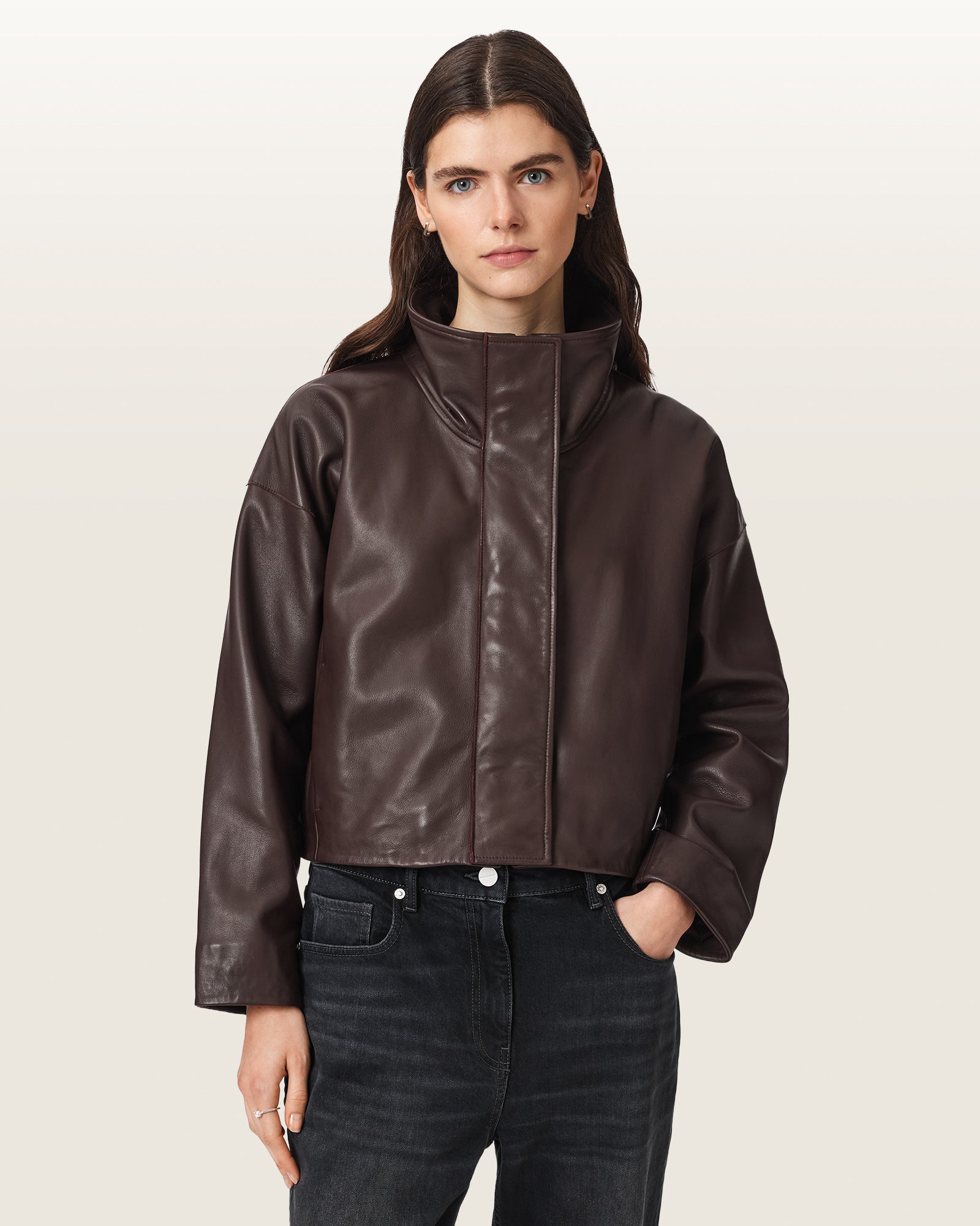 OXBLOOD RED Color Ryder Leather Jacket from AllSaints