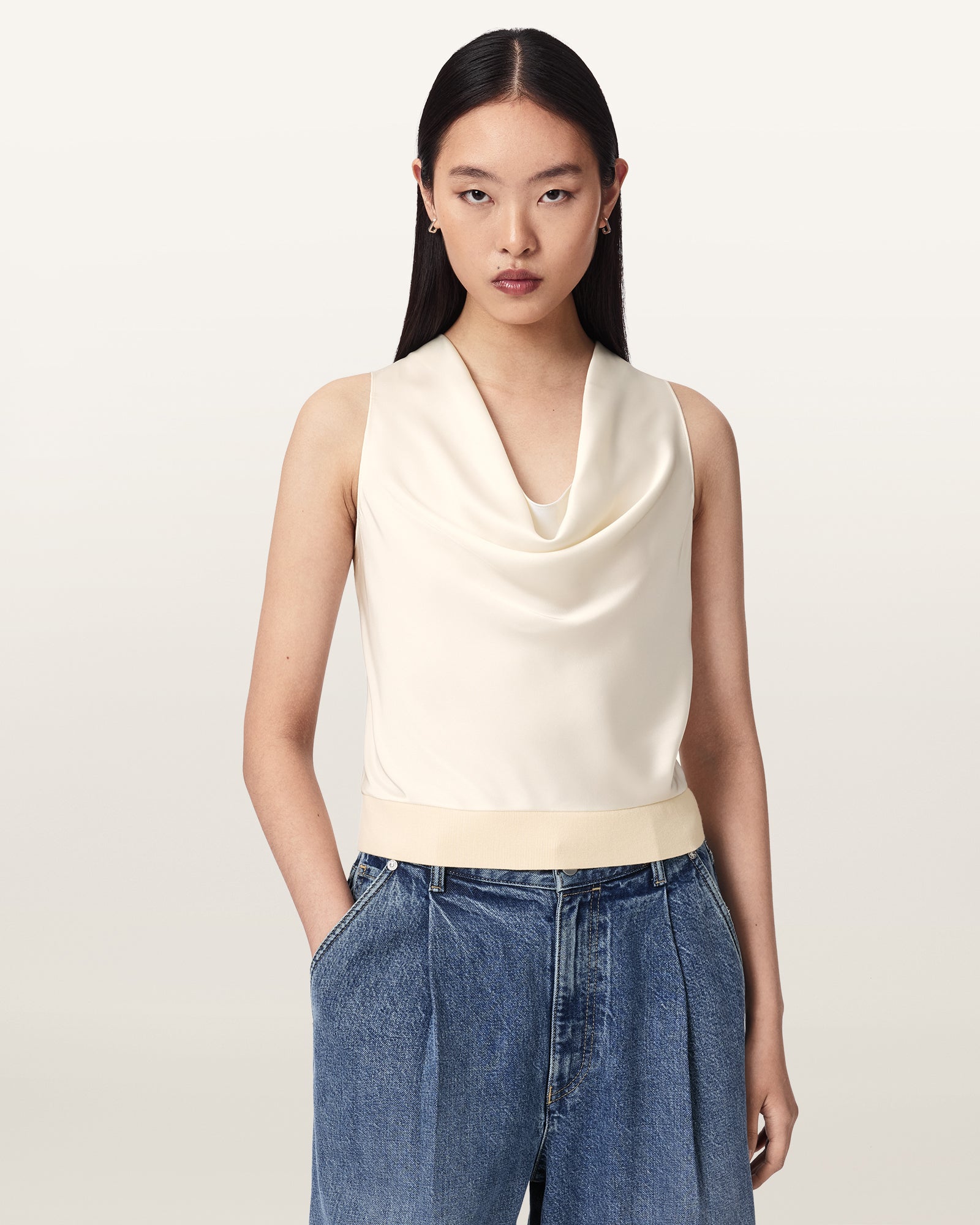 ANTIQUE WHITE Color Zoey Cowl Knitted Top from AllSaints