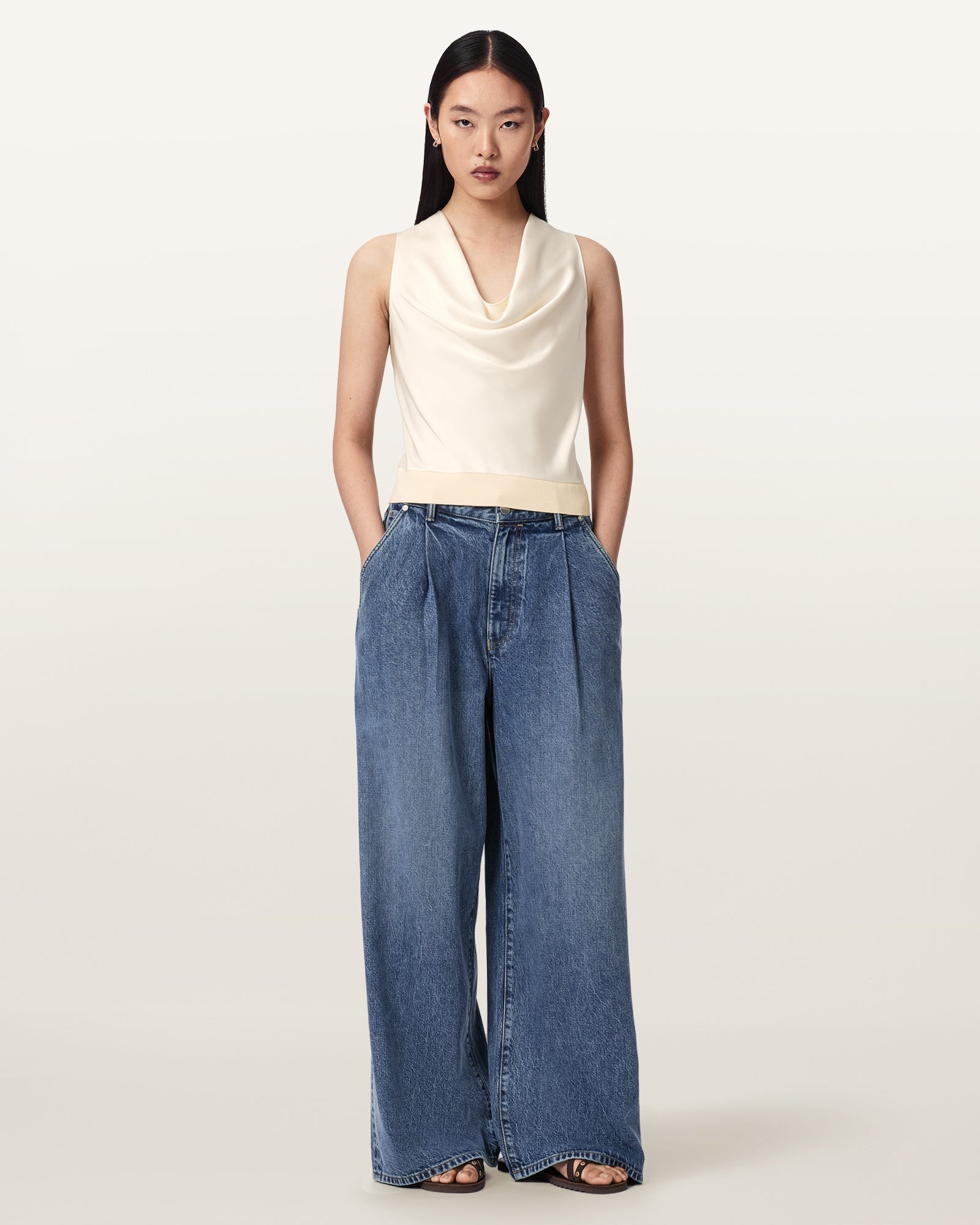 ANTIQUE WHITE Color Zoey Cowl Knitted Top from AllSaints
