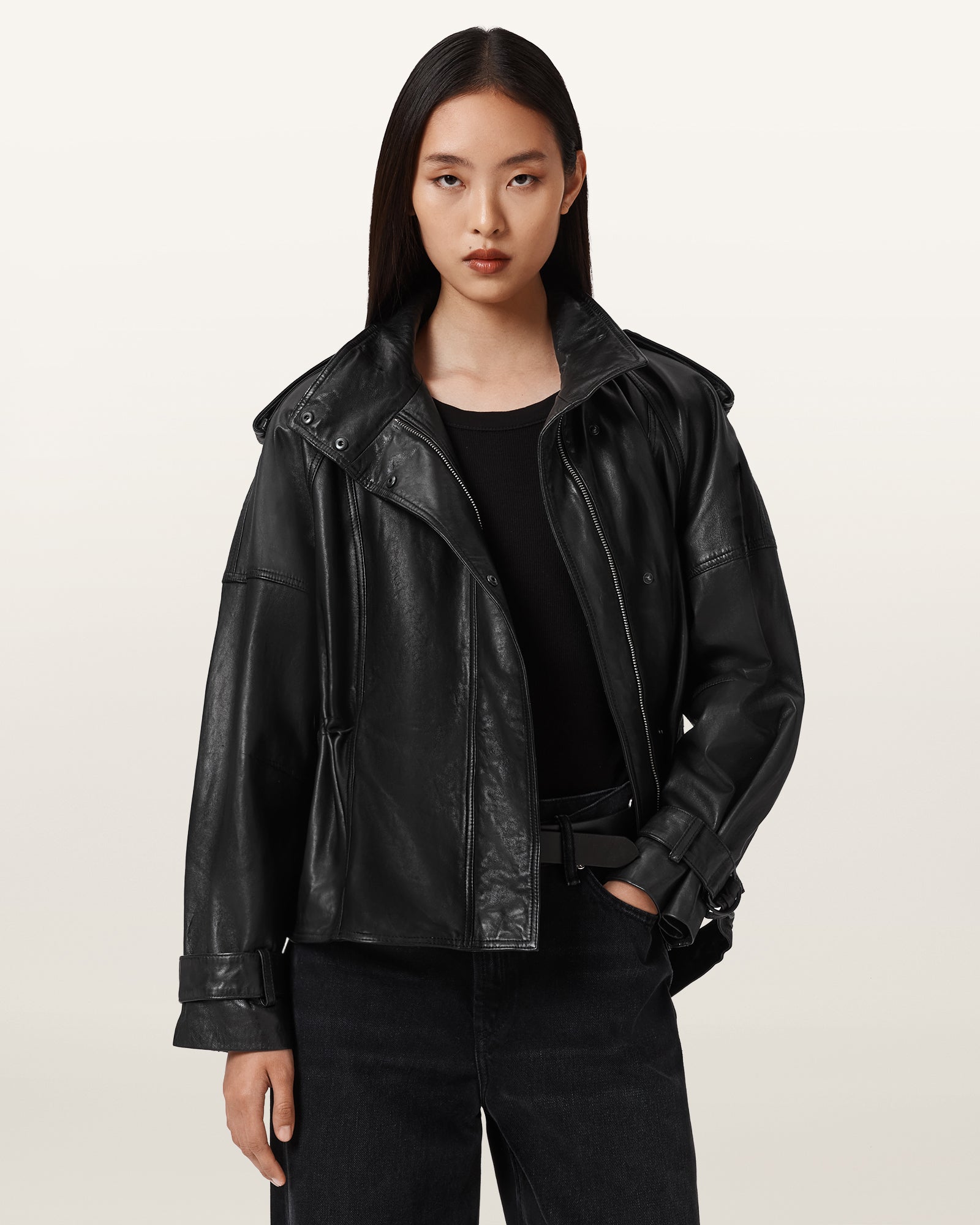 Black Color Serne Leather Jacket from AllSaints