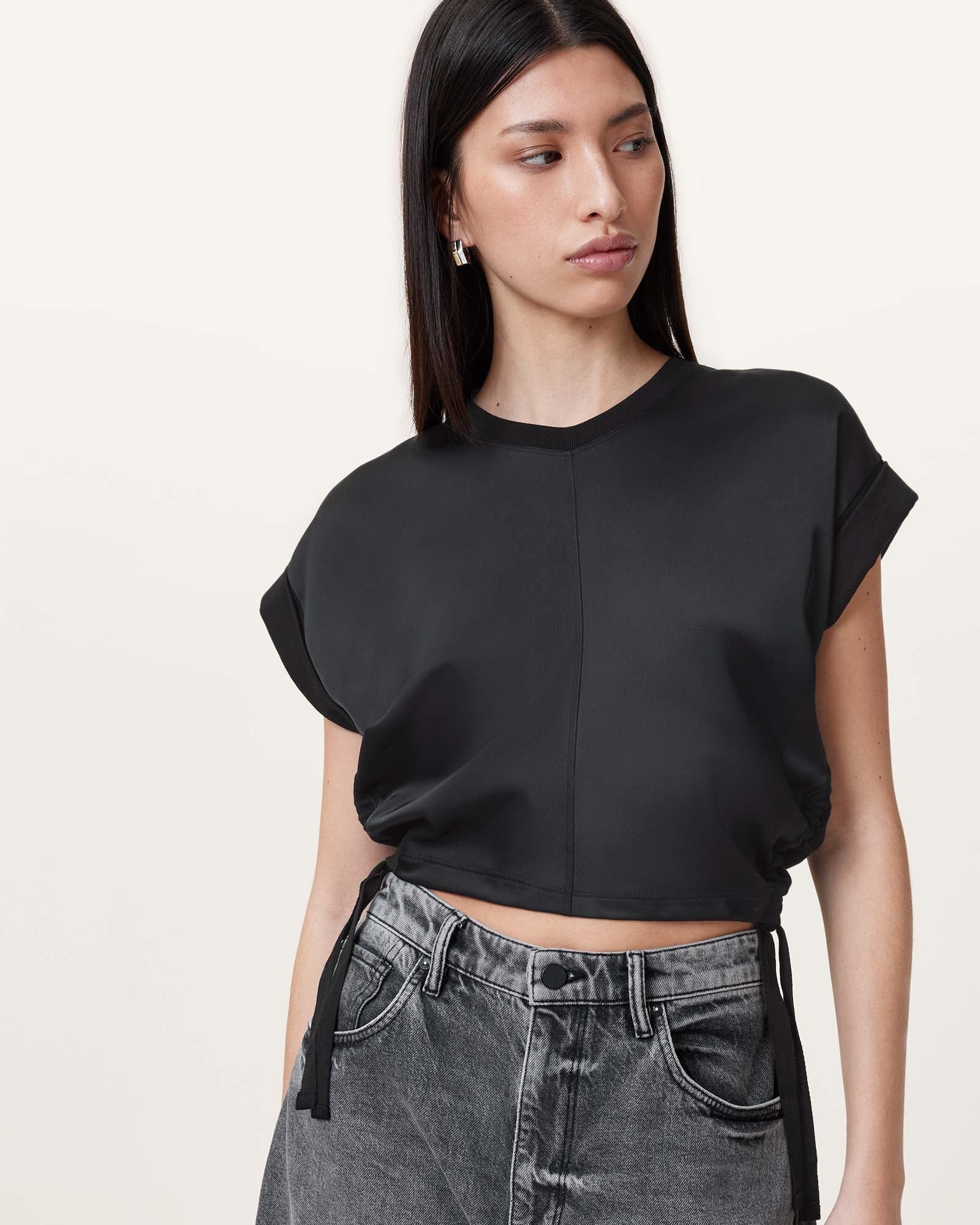 Black Color Mira Satin Tee from AllSaints