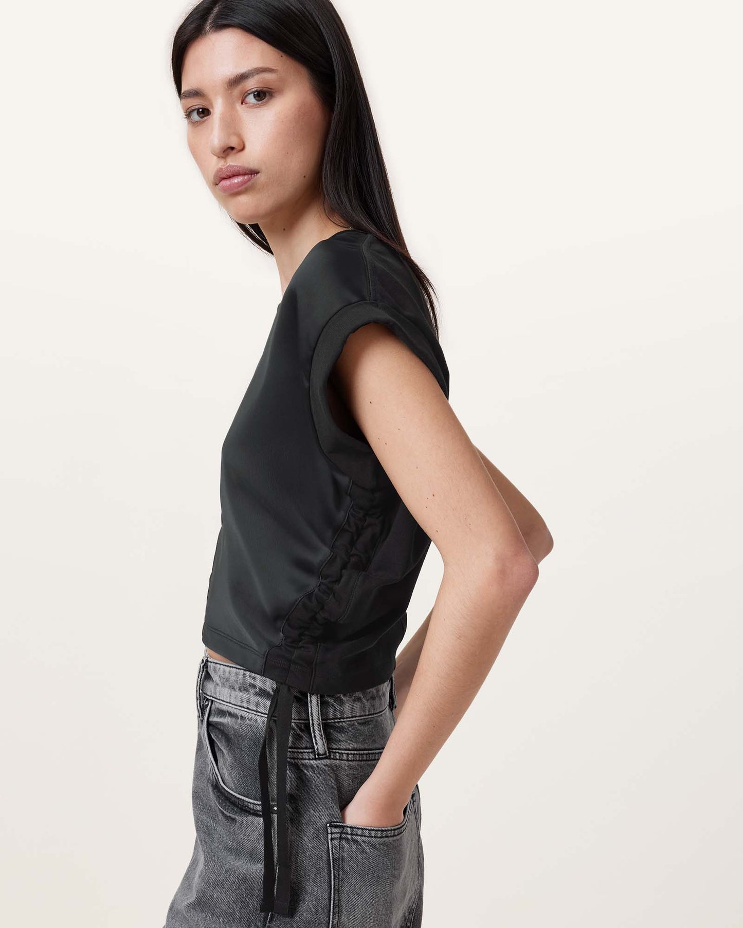 Black Color Mira Satin Tee from AllSaints