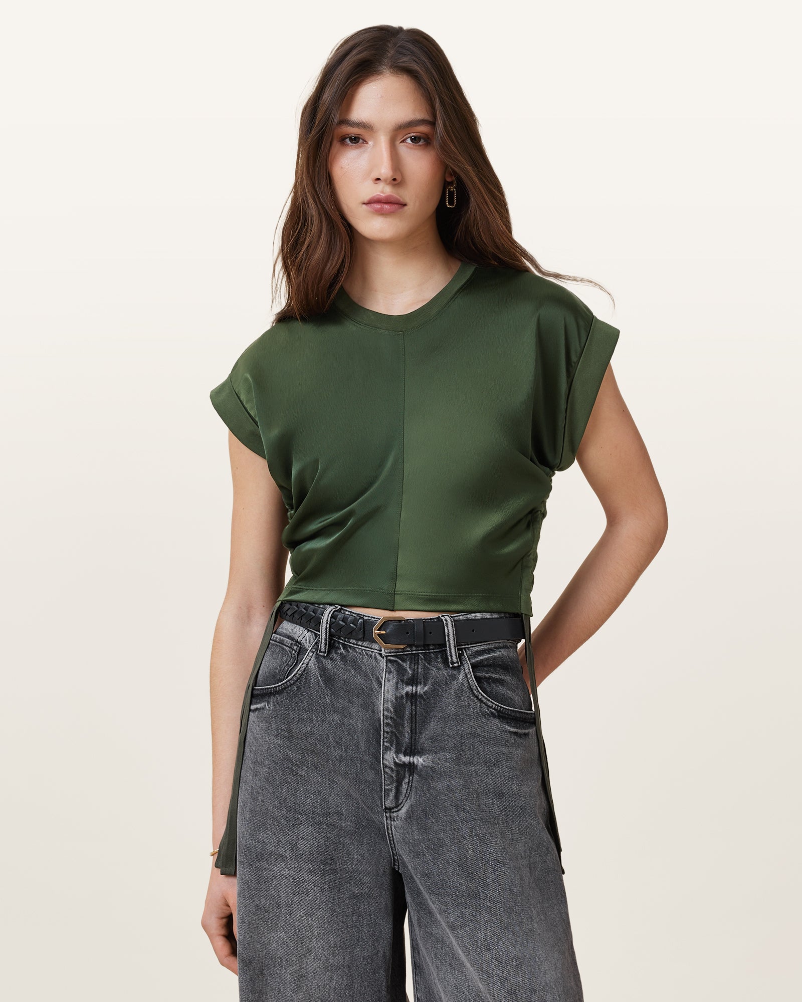 RIFLE GREEN Color Mira Satin Tee from AllSaints