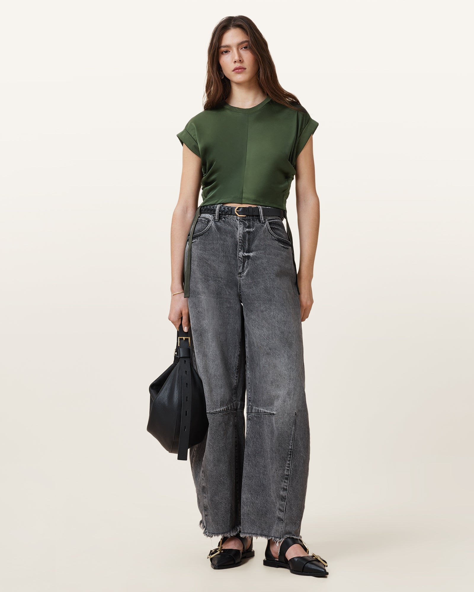 RIFLE GREEN Color Mira Satin Tee from AllSaints