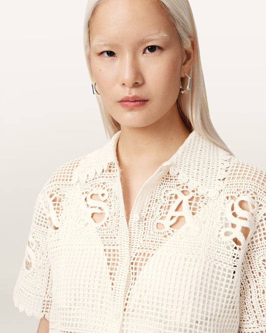 Chalk White Color Kyra Polo Tee from AllSaints