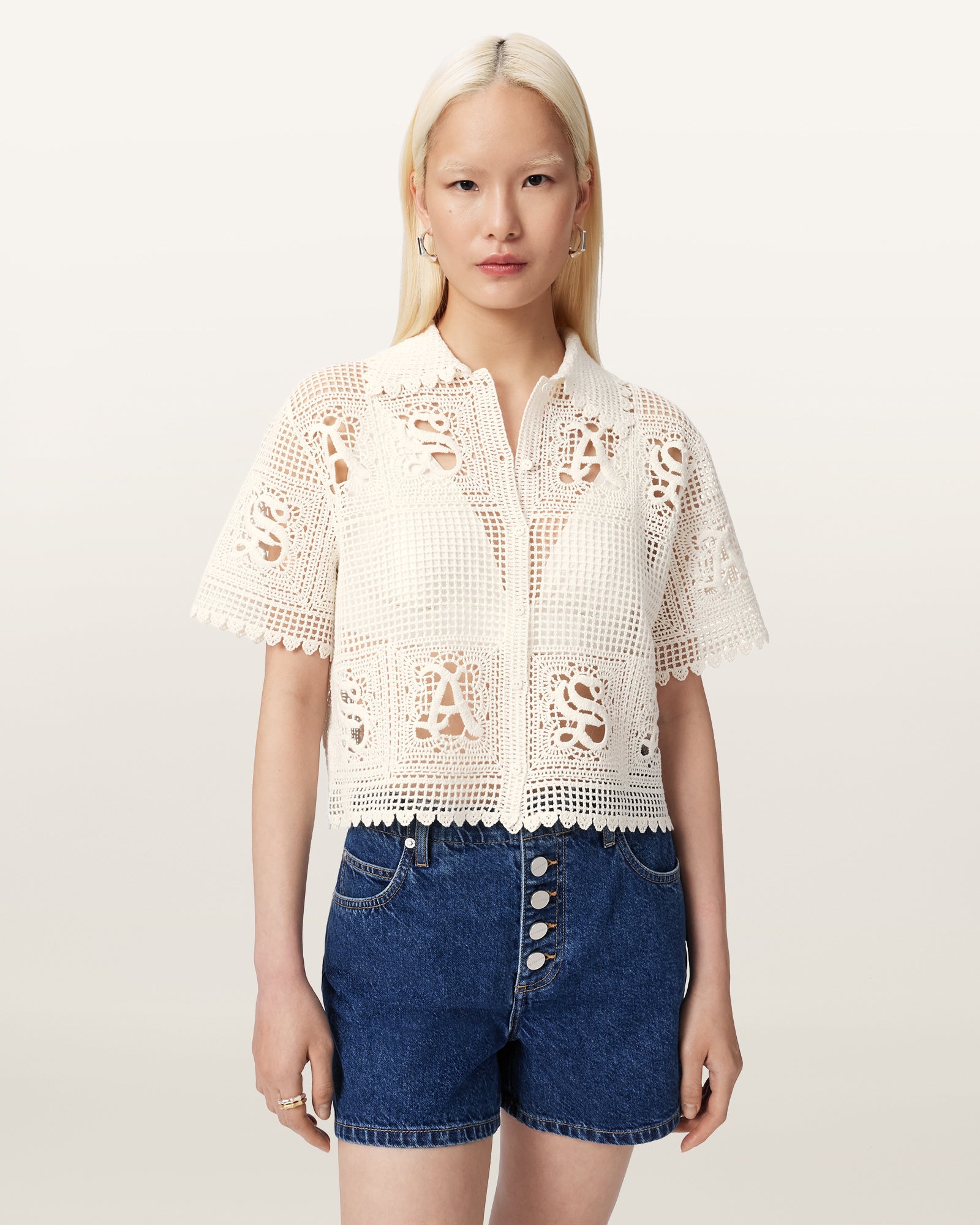 Chalk White Color Kyra Polo Tee from AllSaints