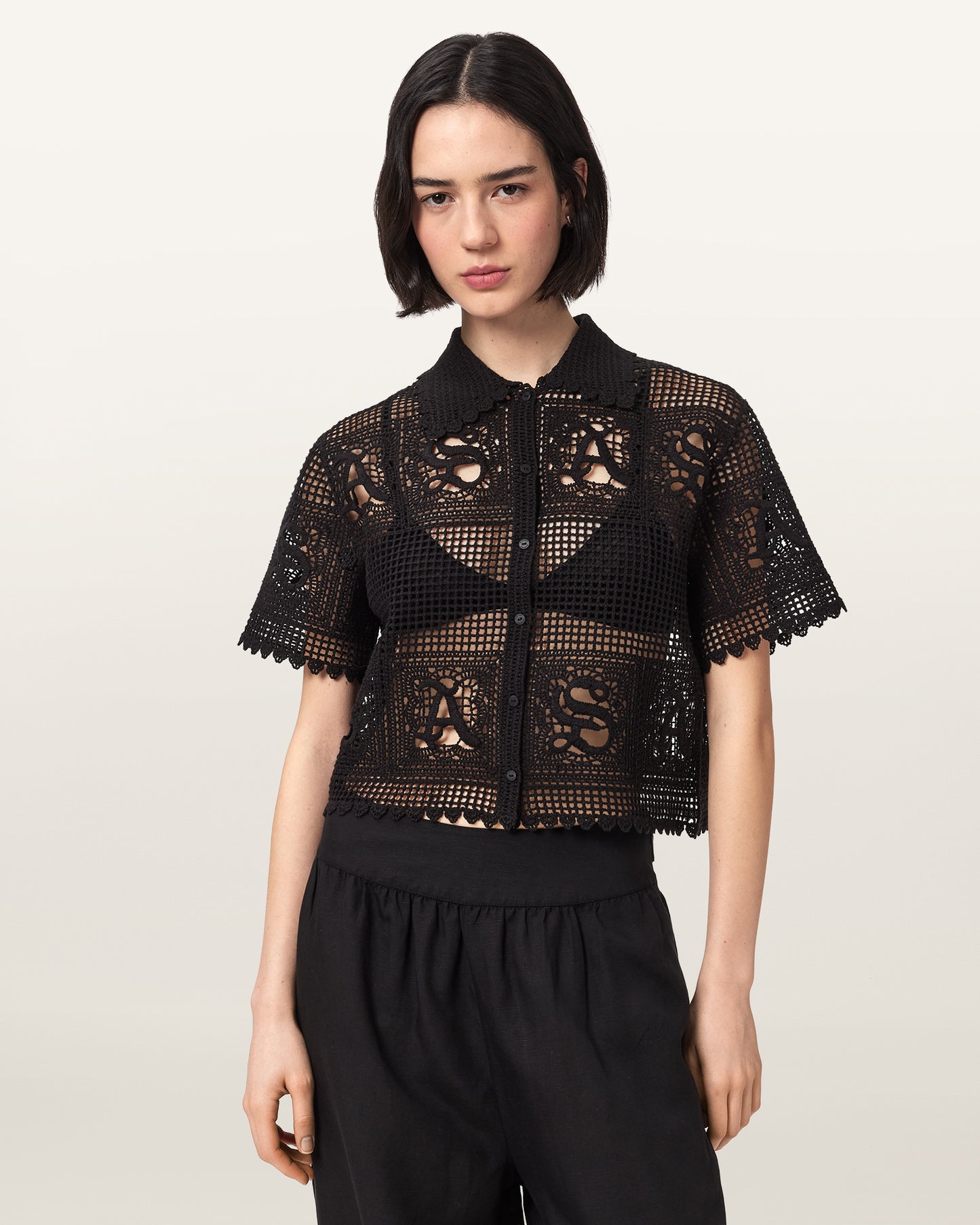 Black Color Kyra Polo Tee from AllSaints