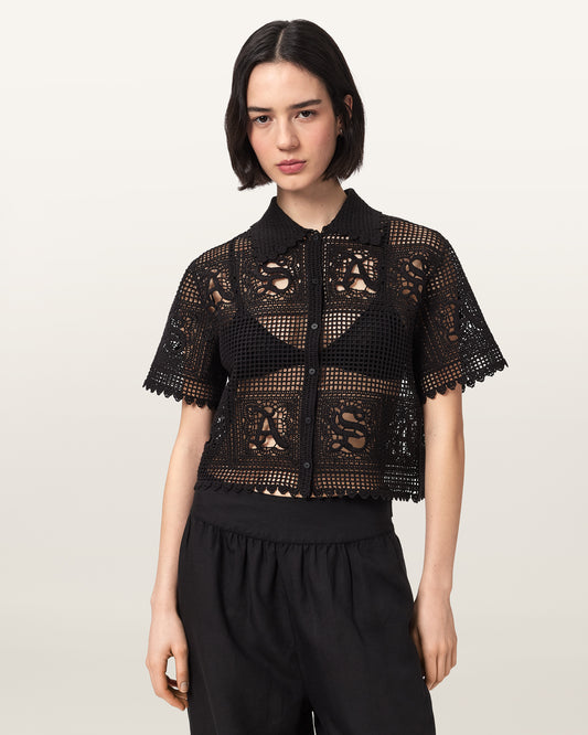Black Color Kyra Polo Tee from AllSaints