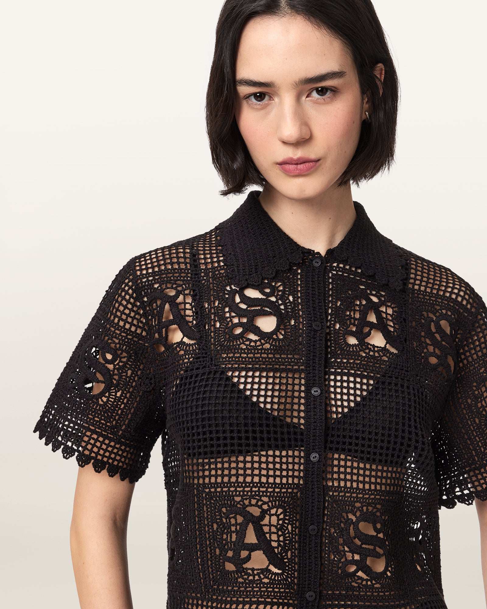 Black Color Kyra Polo Tee from AllSaints