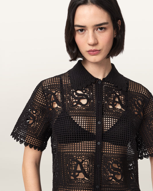 Black Color Kyra Polo Tee from AllSaints