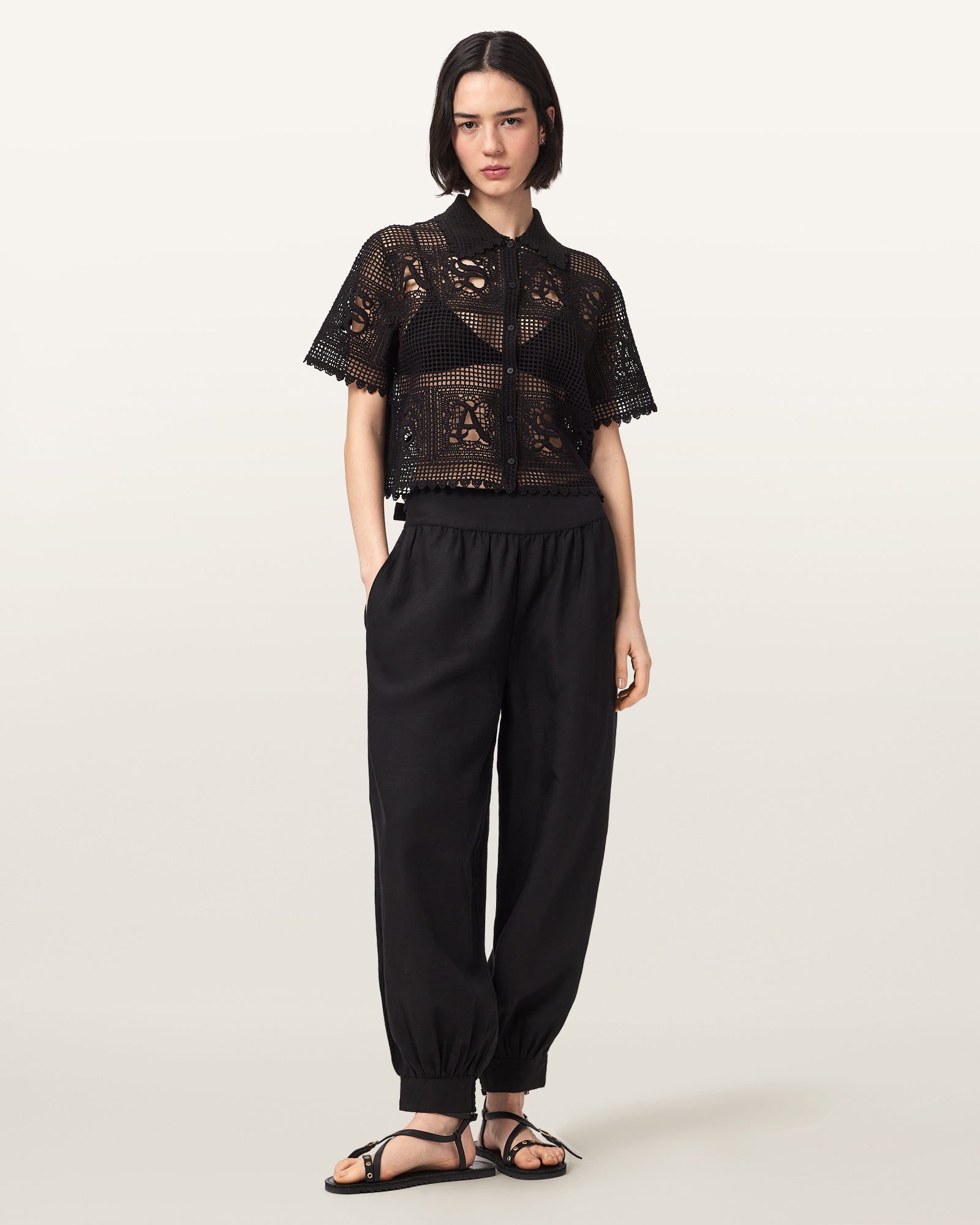 Black Color Kyra Polo Tee from AllSaints