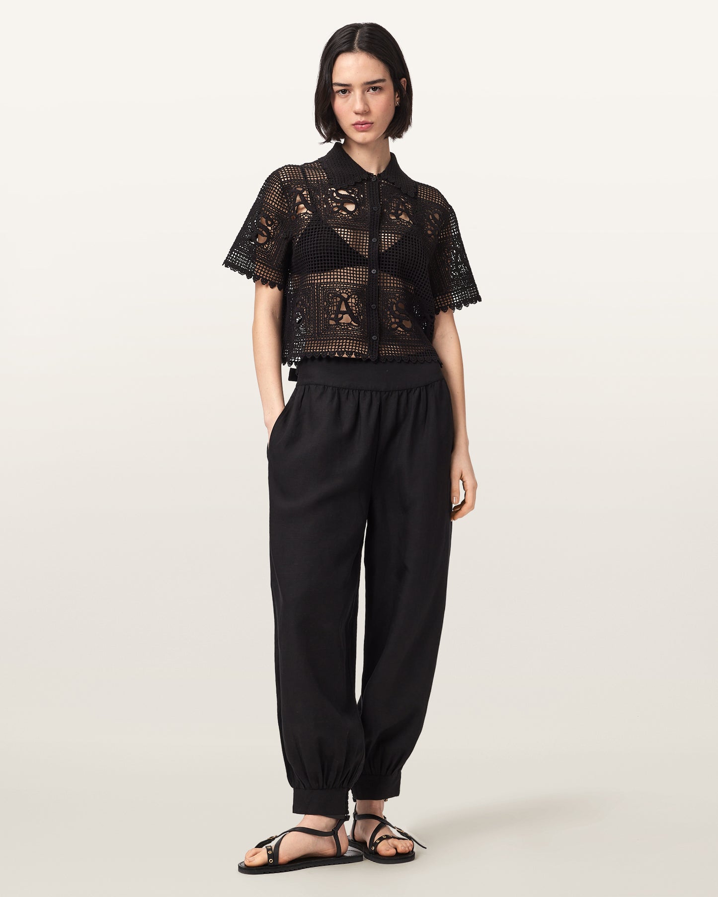 Black Color Kyra Polo Tee from AllSaints