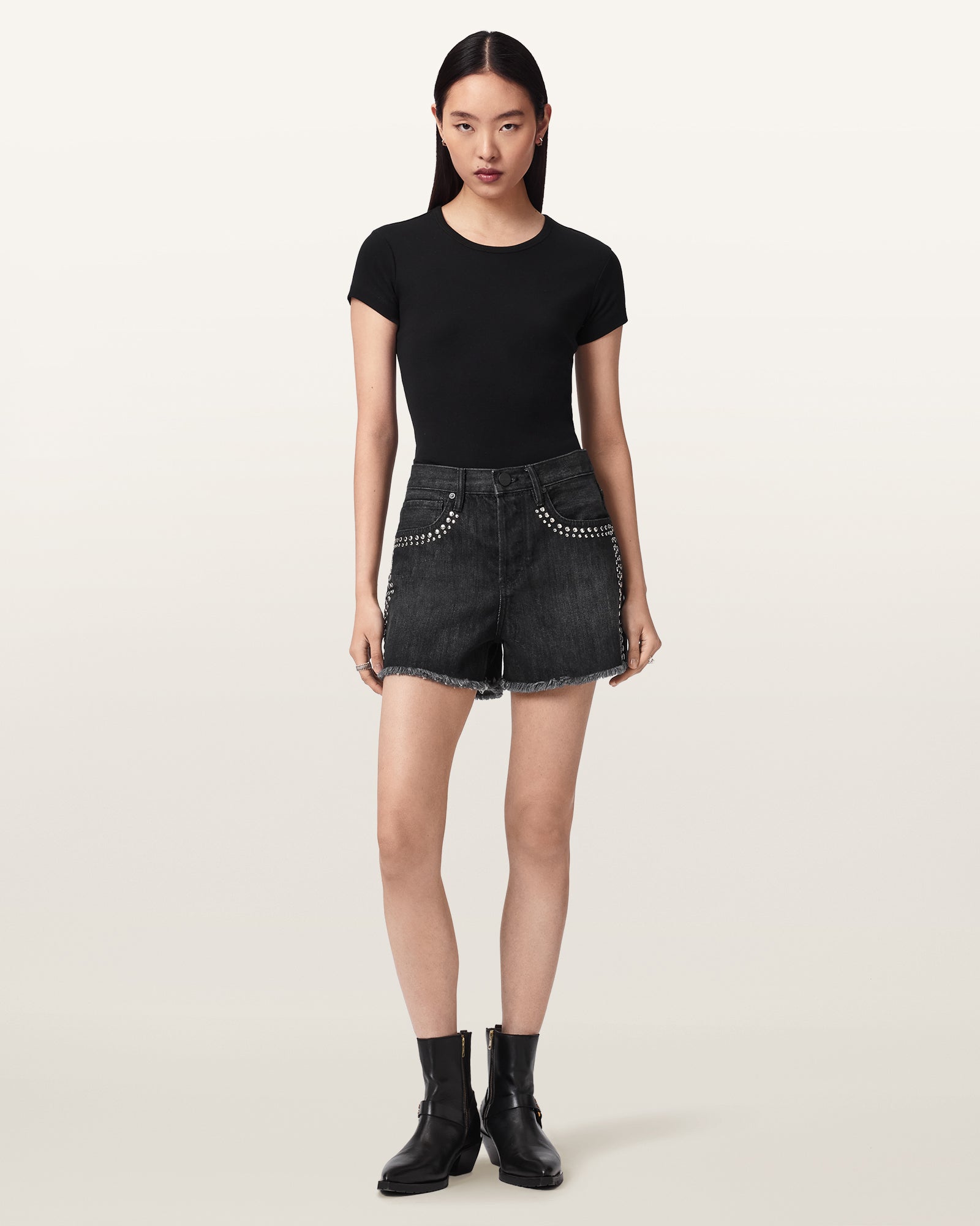 SHADOW BLACK Color Heidi Stud Short from AllSaints