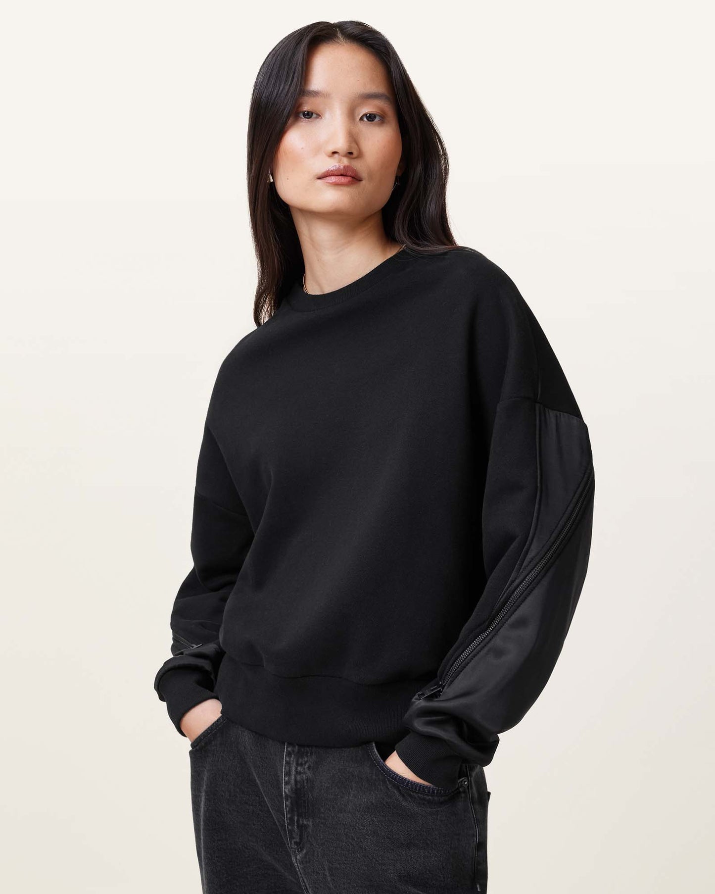 Black Color Peggy Zip Sweatshirt from AllSaints