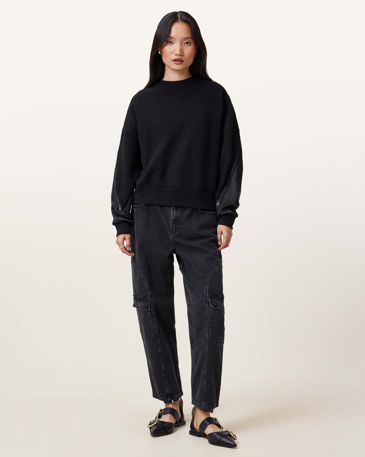 Black Color Peggy Zip Sweatshirt from AllSaints